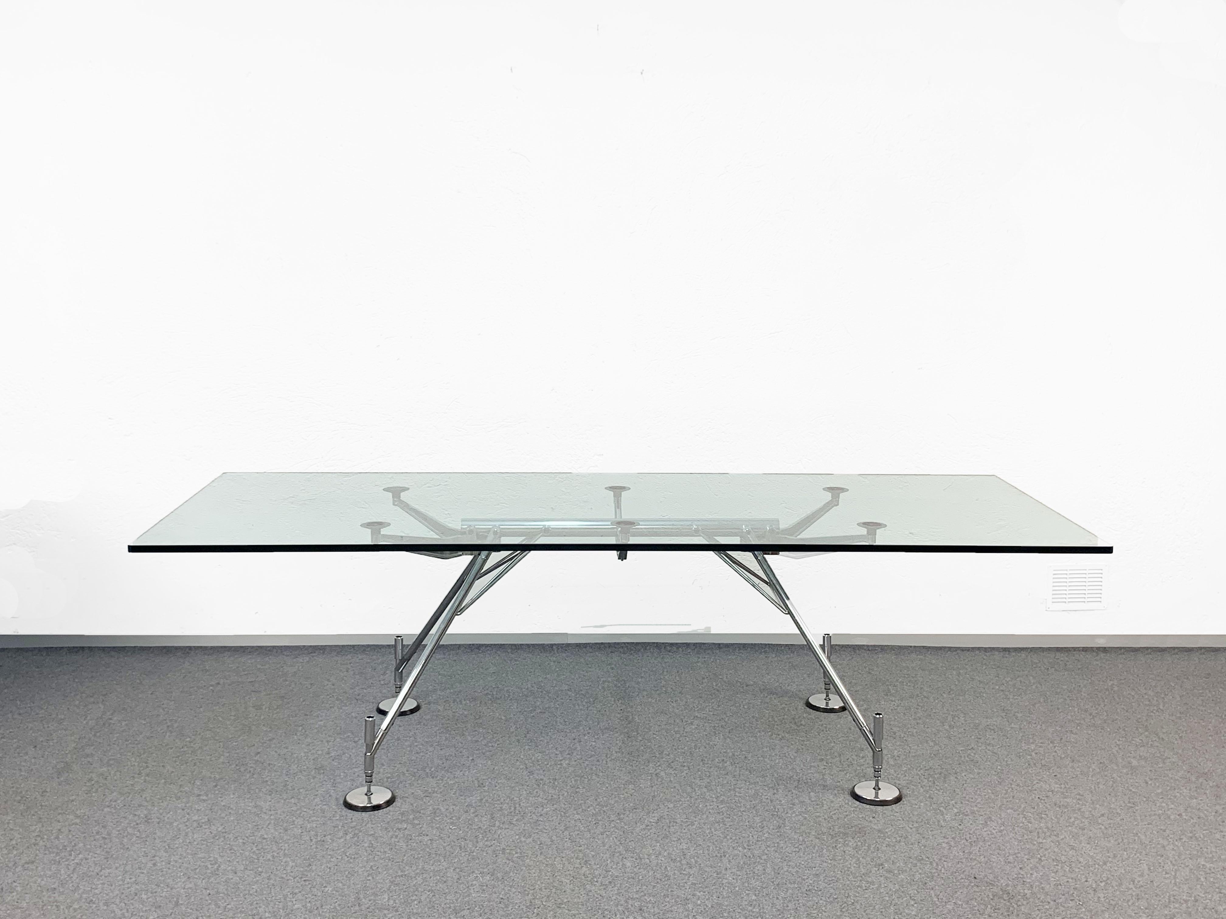 Italian Norman Foster Chromed Metal and Glass Nomos Dining Table for Tecno, Italy, 1986