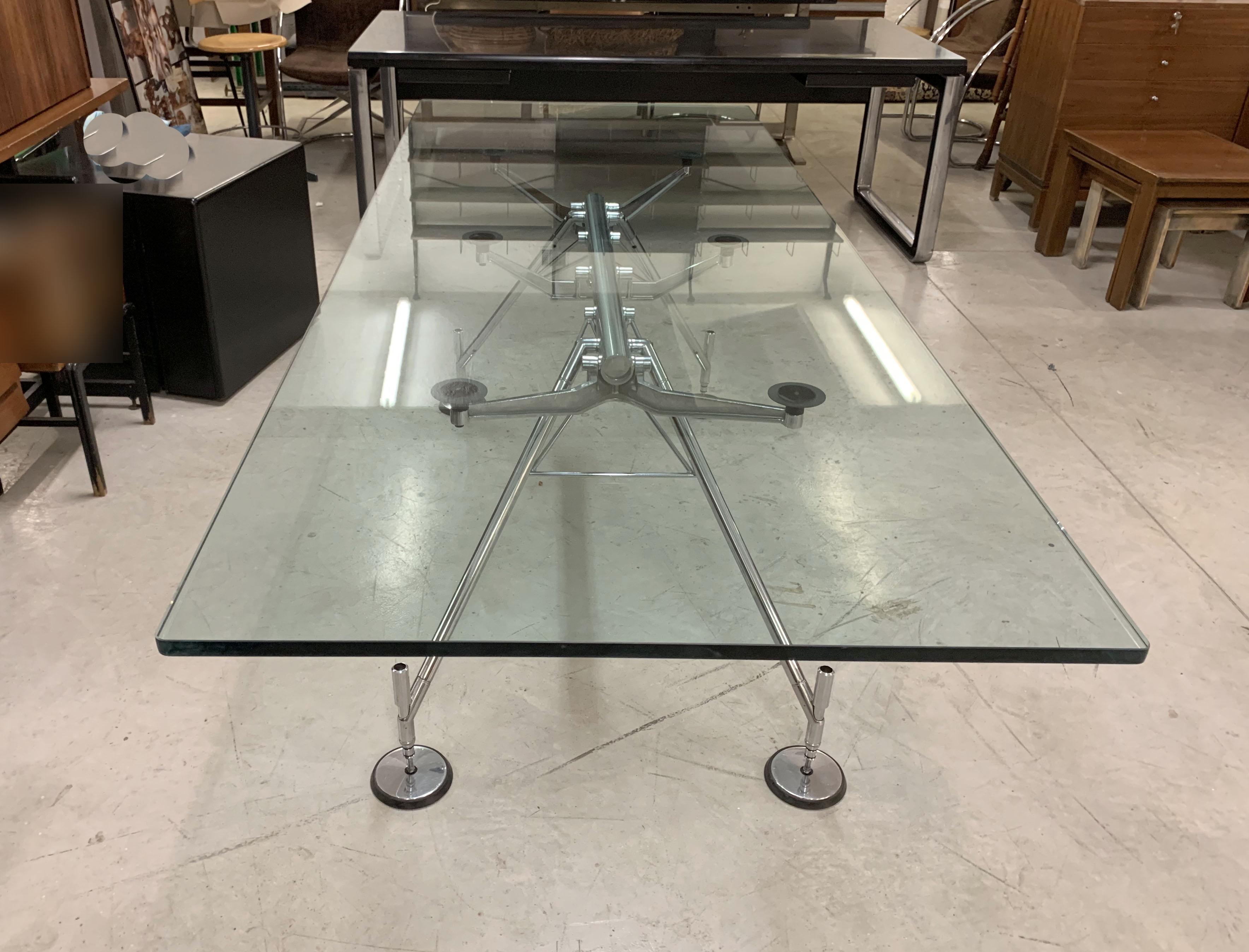 Late 19th Century Norman Foster Chromed Metal and Glass Nomos Dining Table for Tecno, Italy, 1986