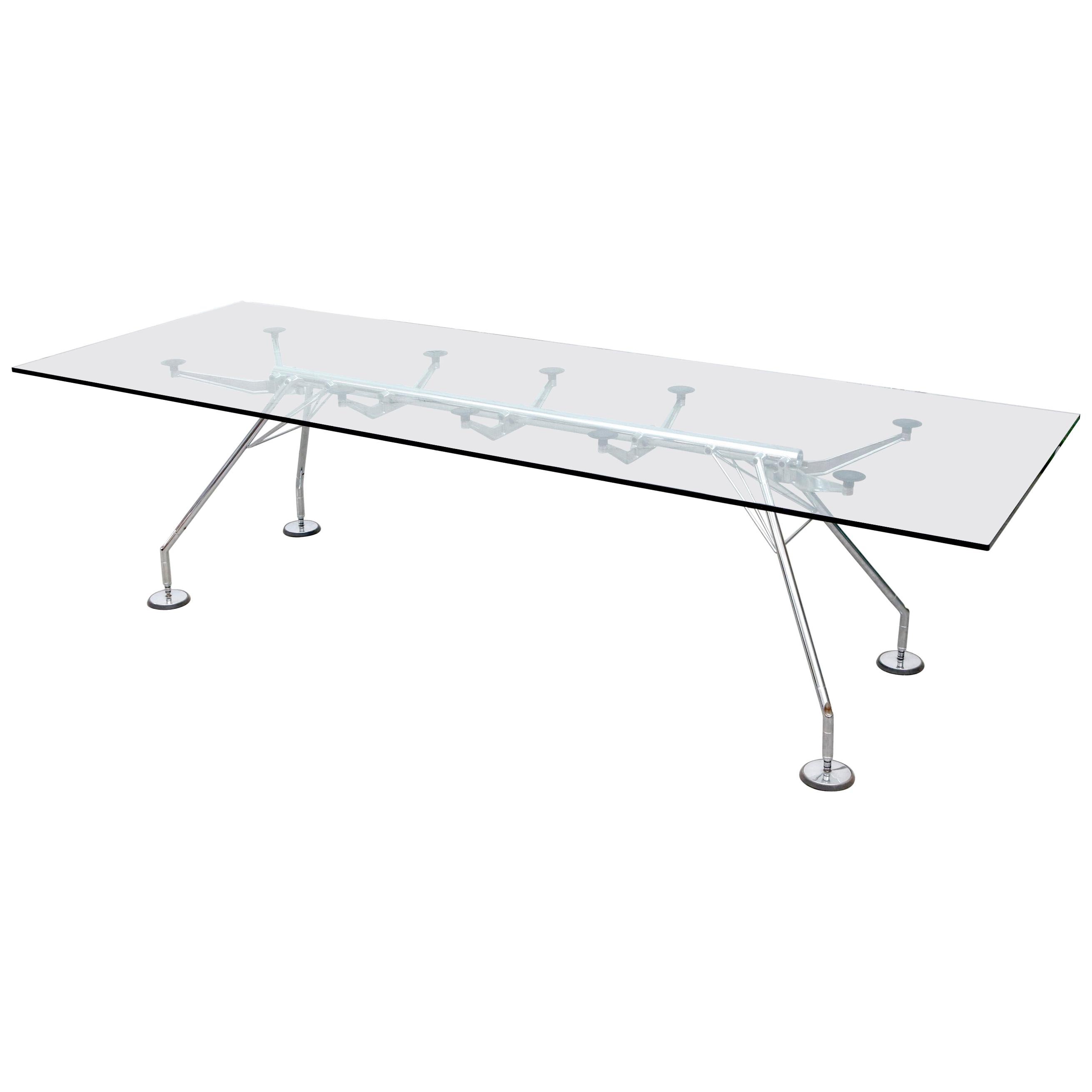 Norman Foster for Tecno "Nomos" Clear Glass Table with Chrome Legs