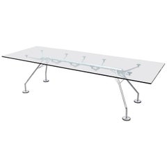 Vintage Norman Foster for Tecno "Nomos" Clear Glass Table with Chrome Legs