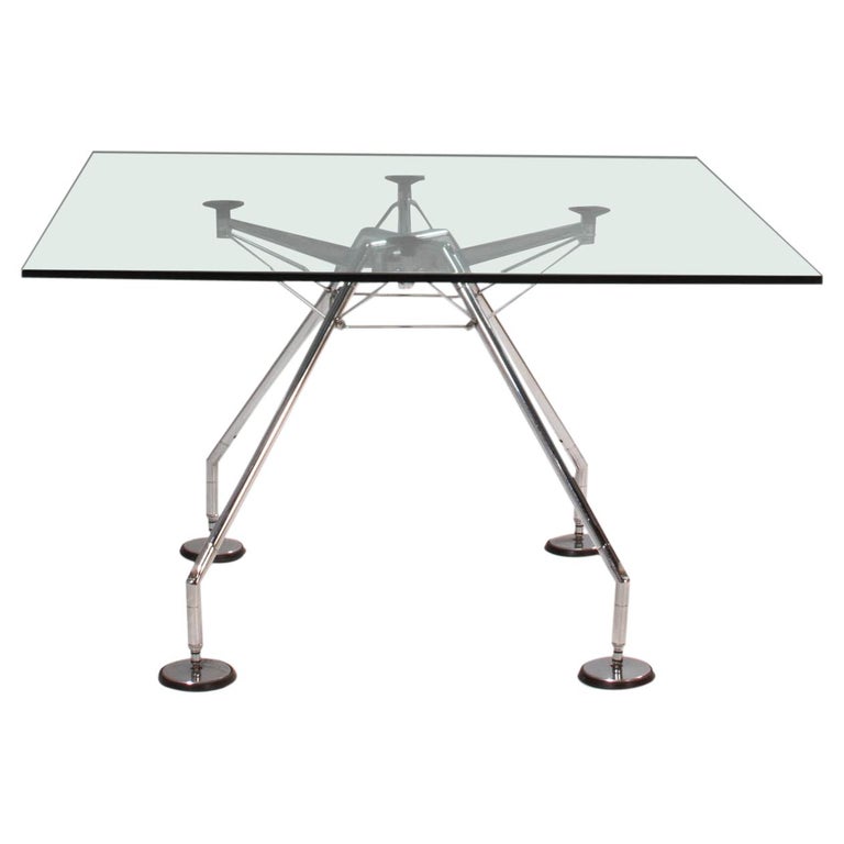 Norman Foster for Tecno Nomos Square Glass Table, 1980s For Sale