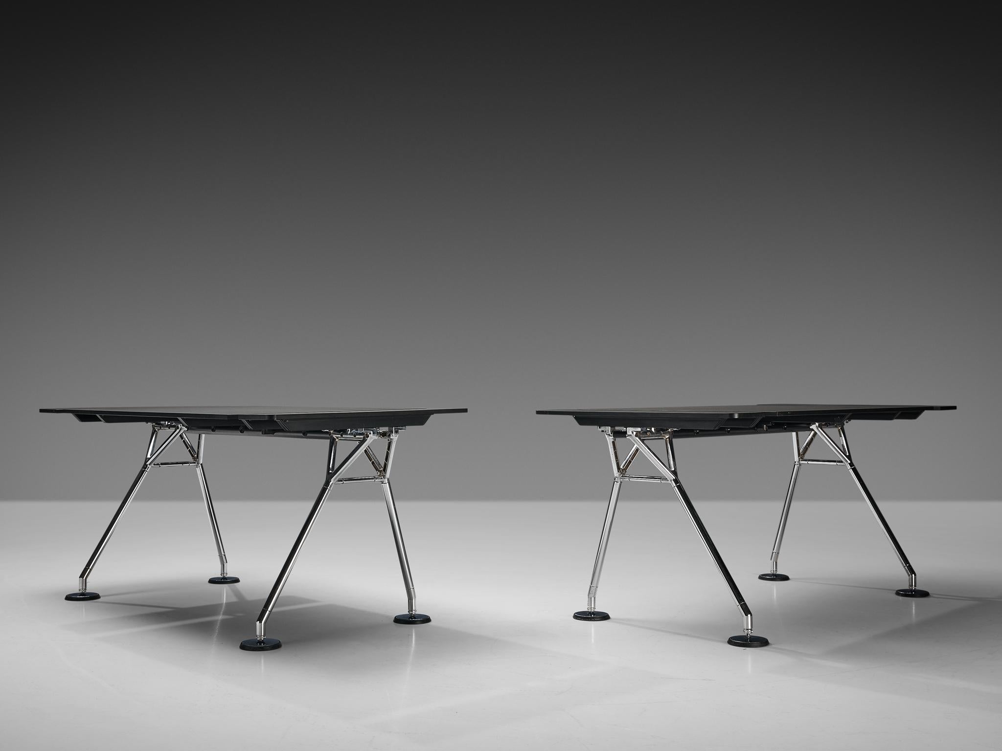 Norman Foster for Tecno Pair of ‘Nomos’ Writing Desk in Wood and Chromed Steel 4