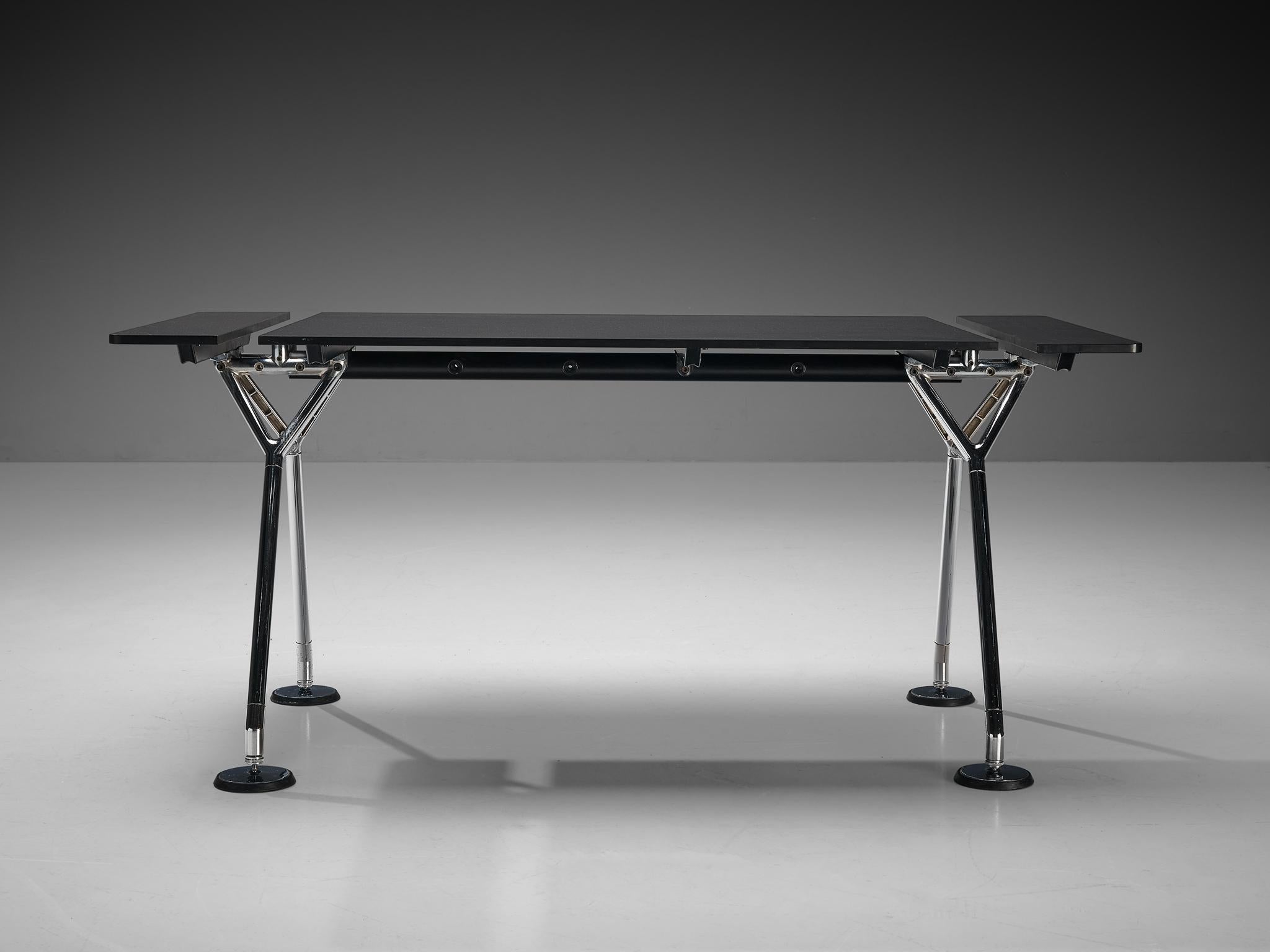 Post-Modern Norman Foster for Tecno Pair of ‘Nomos’ Writing Desk in Wood and Chromed Steel
