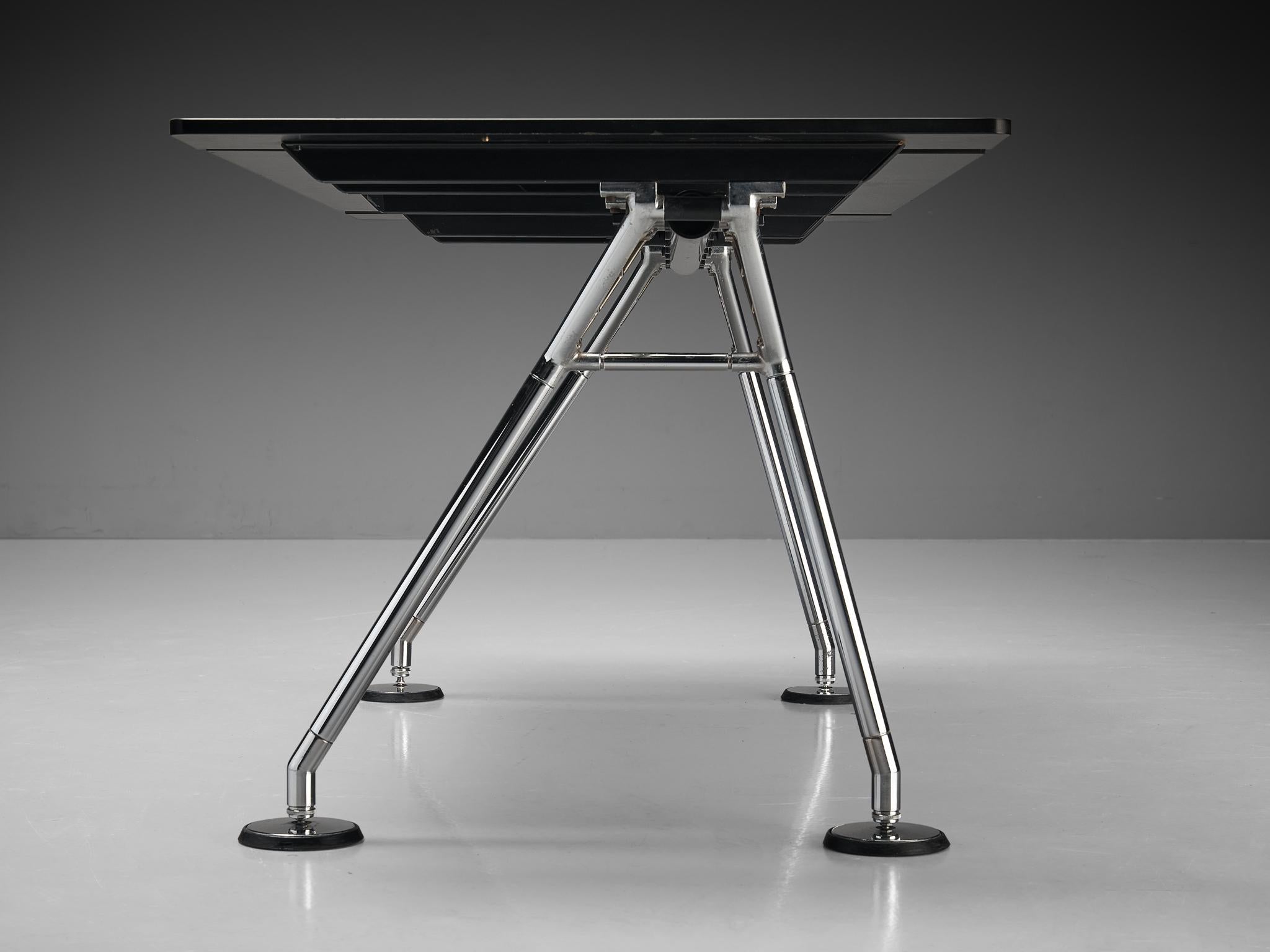 Italian Norman Foster for Tecno Pair of ‘Nomos’ Writing Desk in Wood and Chromed Steel