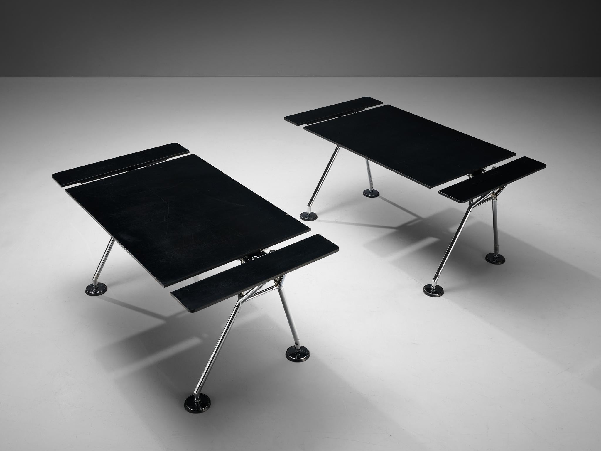 Norman Foster for Tecno Pair of ‘Nomos’ Writing Desk in Wood and Chromed Steel In Good Condition In Waalwijk, NL