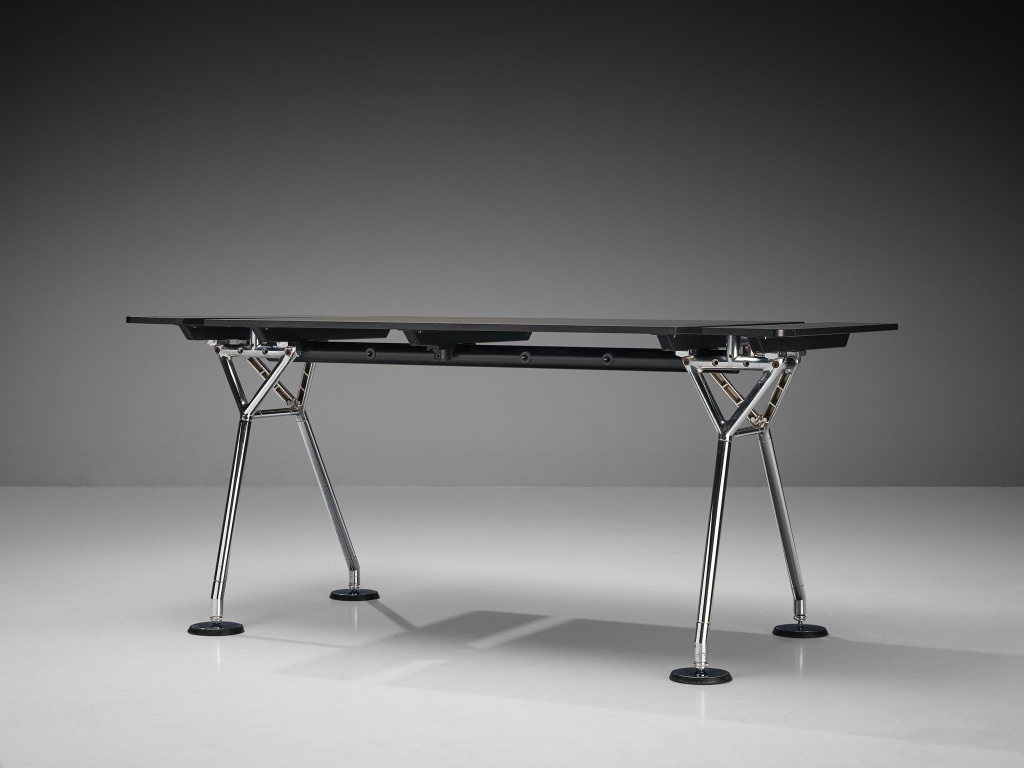 Late 20th Century Norman Foster for Tecno Pair of ‘Nomos’ Writing Desk in Wood and Chromed Steel