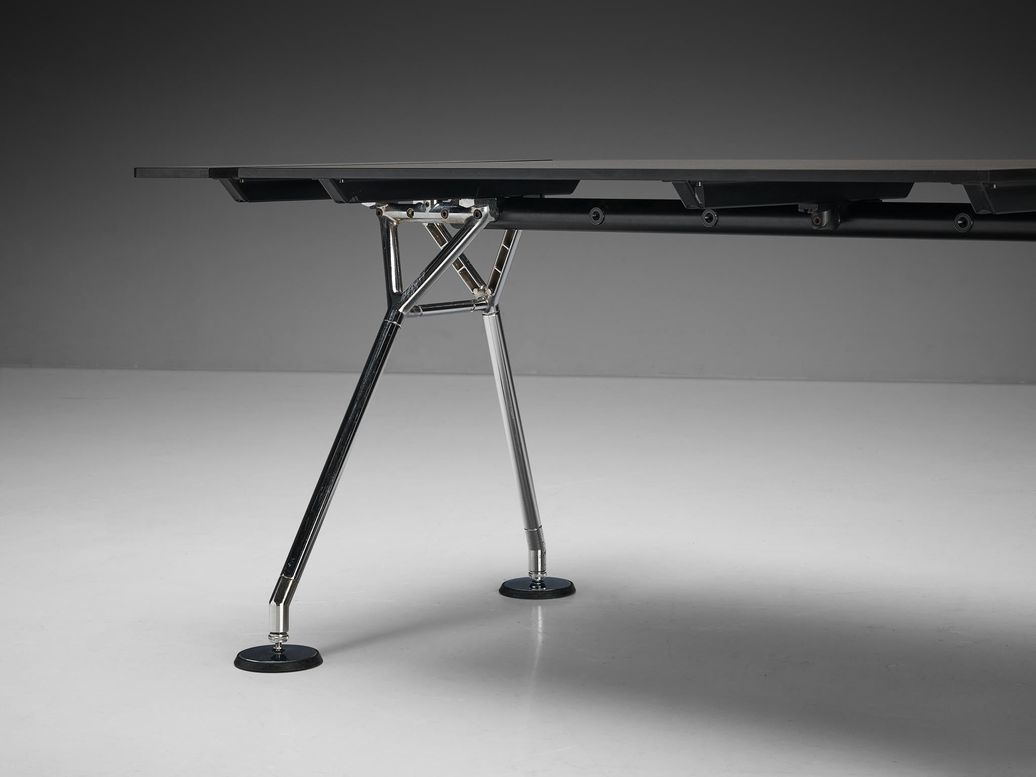 Norman Foster for Tecno Pair of ‘Nomos’ Writing Desk in Wood and Chromed Steel 1