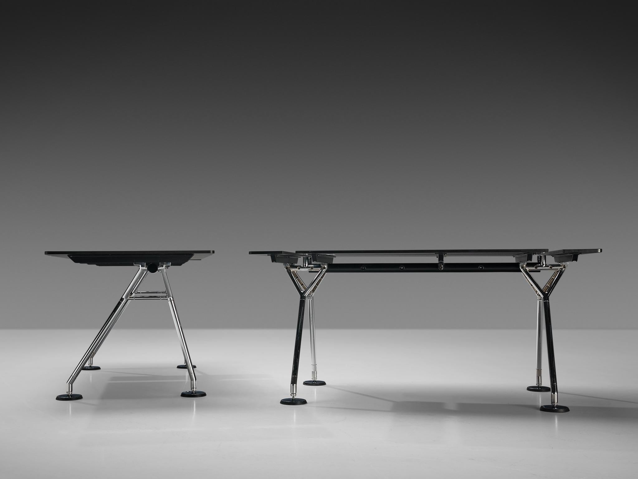 Norman Foster for Tecno Pair of ‘Nomos’ Writing Desk in Wood and Chromed Steel 3