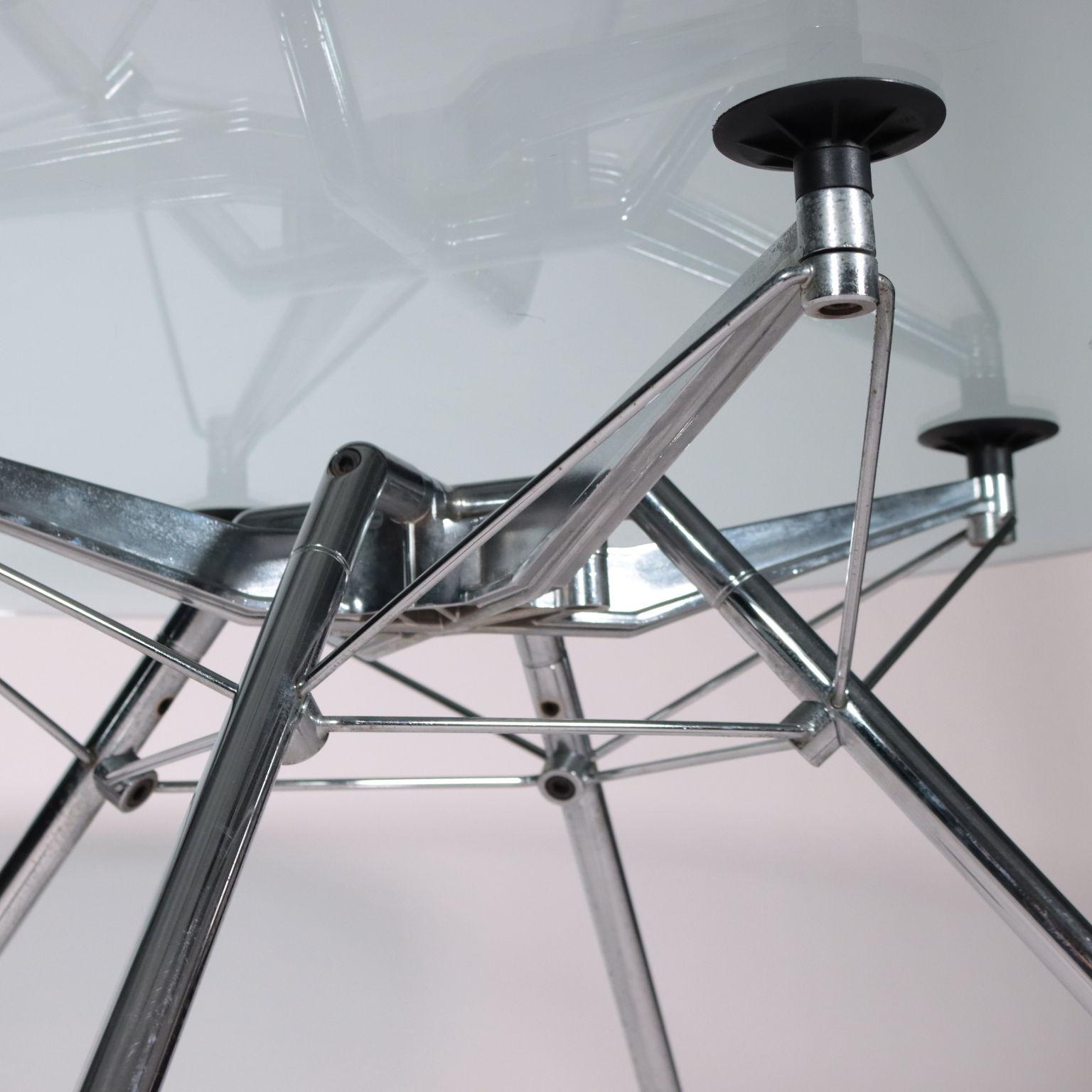 Mid-Century Modern Norman Foster Table Chromed Metal Glass, 1990s