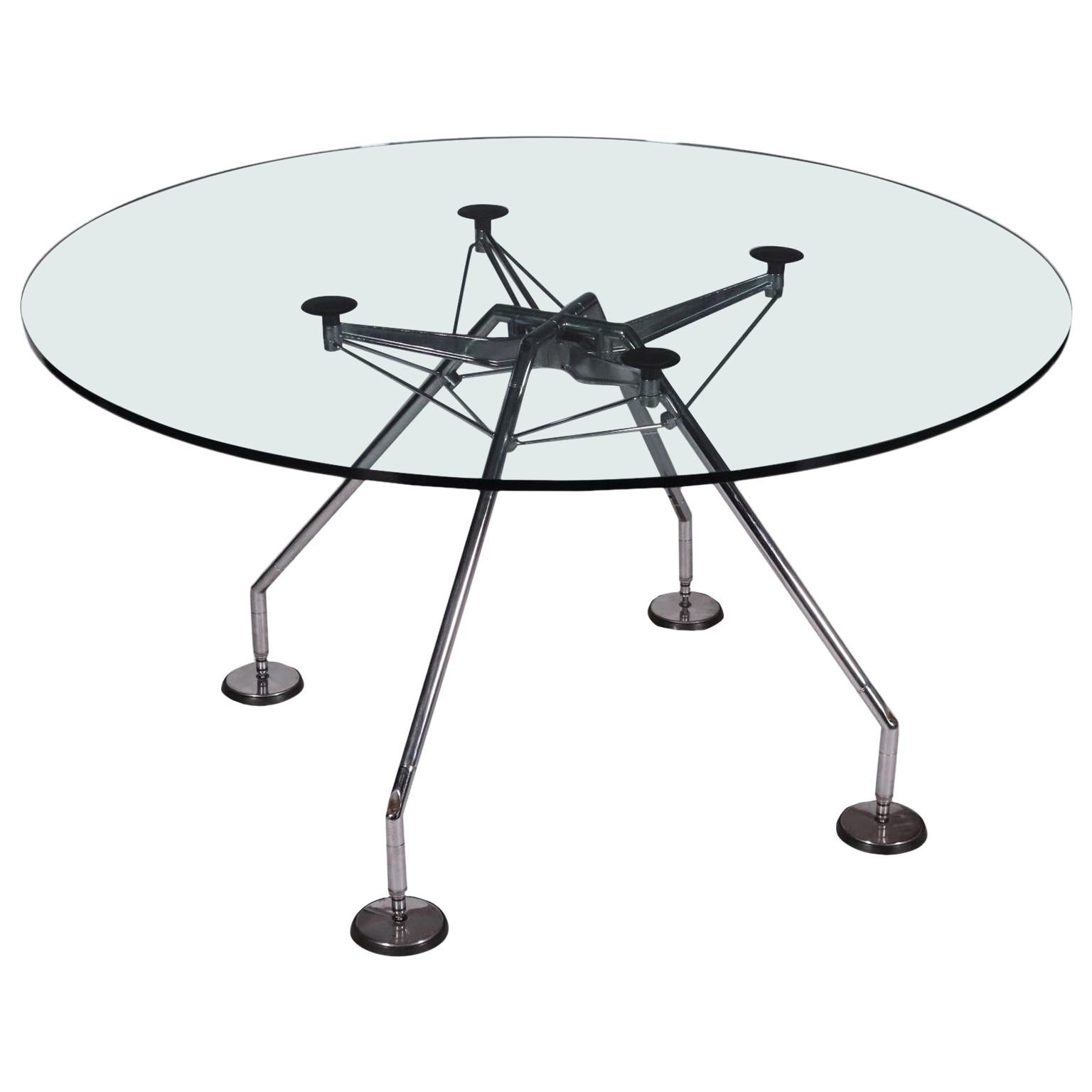 Norman Foster Table Chromed Metal Glass, 1990s