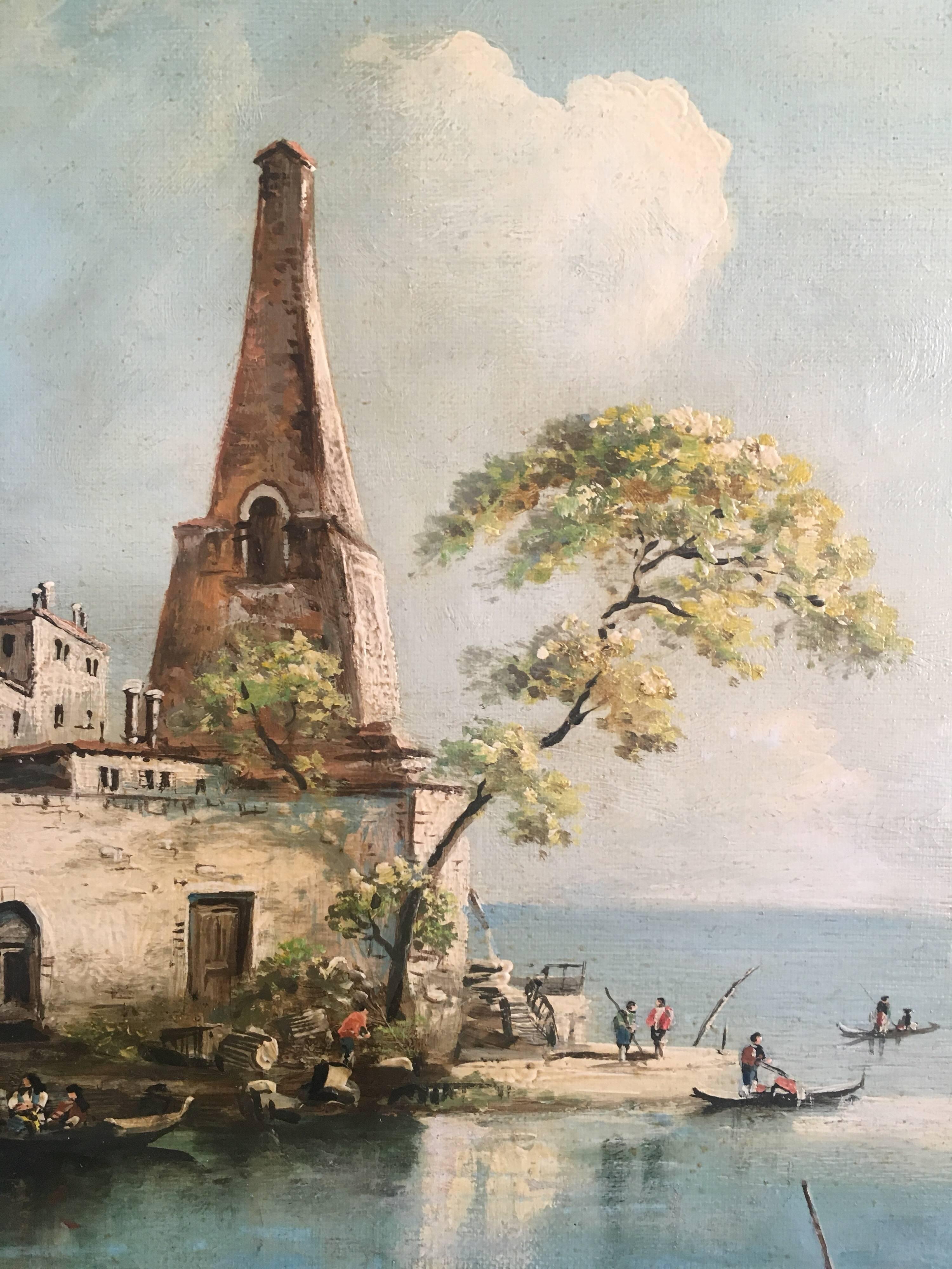 Fishermen on the Venetian Lagoon, Signed Oil Painting  1