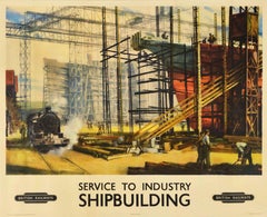 Original Vintage Poster Service To Industry Shipbuilding British Railways Train