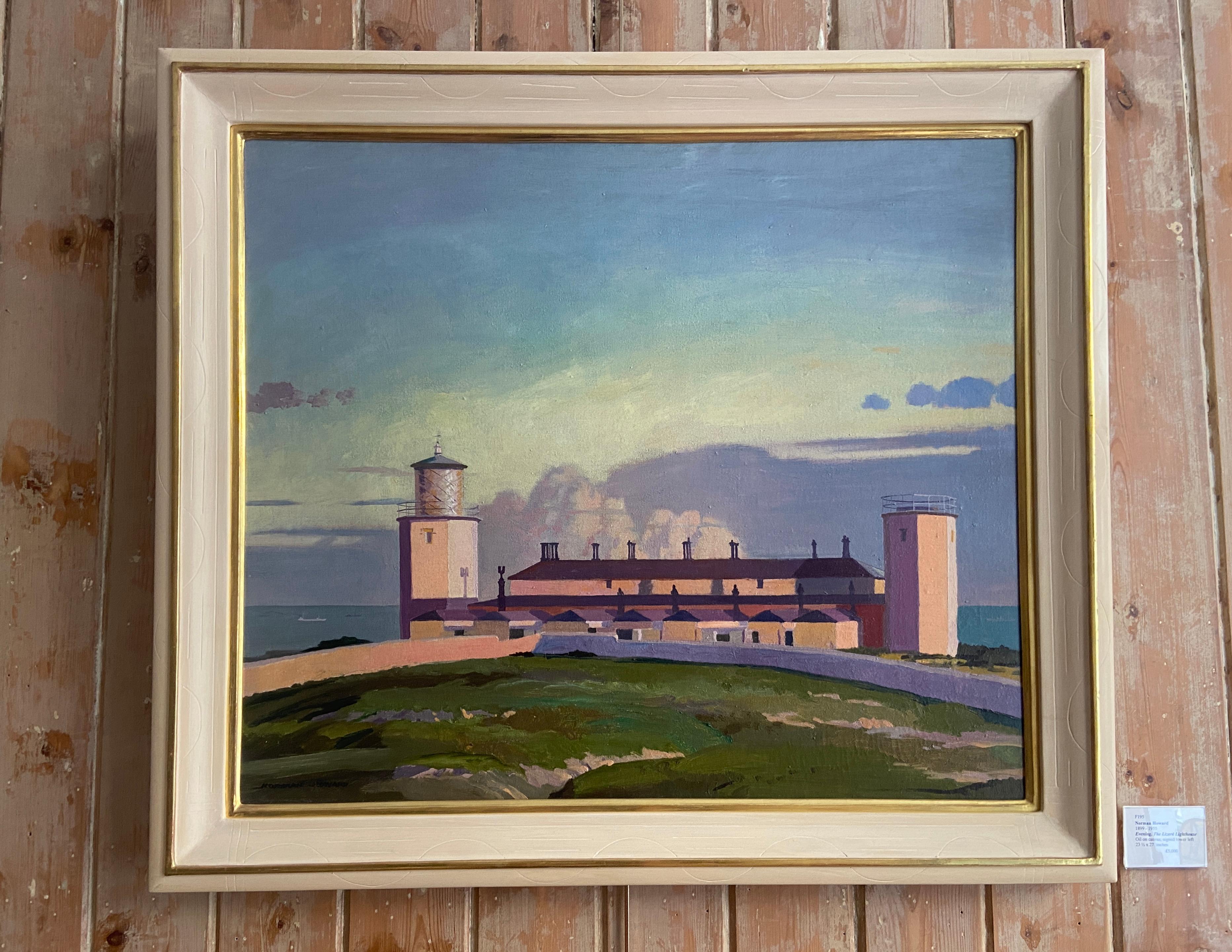 Atardecer, El Faro del Lagarto, Óleo firmado Art-Deco del siglo XX - Painting de Norman Howard