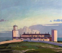 Vintage Evening, The Lizard Lighthouse, 20th Century Art-Deco Signed Oil