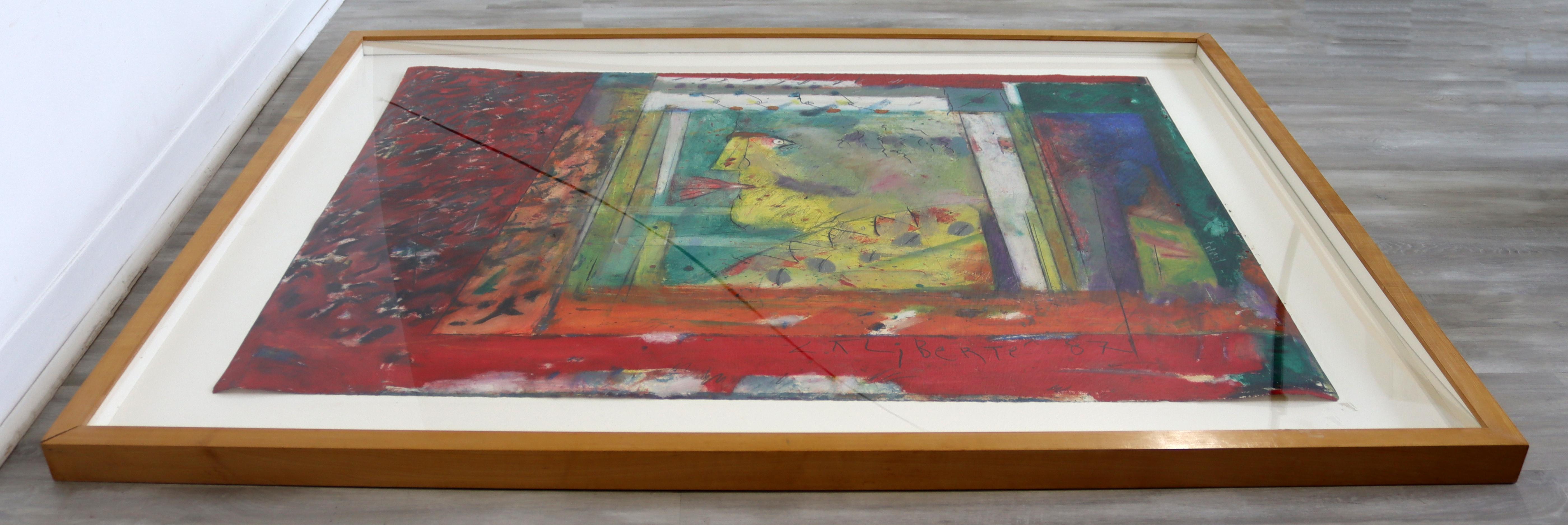 Norman Laliberte Bright Expressive Modern Abstract 87 Mixed Media Framed In Good Condition In Keego Harbor, MI