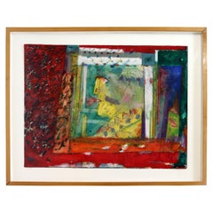 Norman Laliberte Bright Expressive Modern Abstract 87 Mixed Media Framed