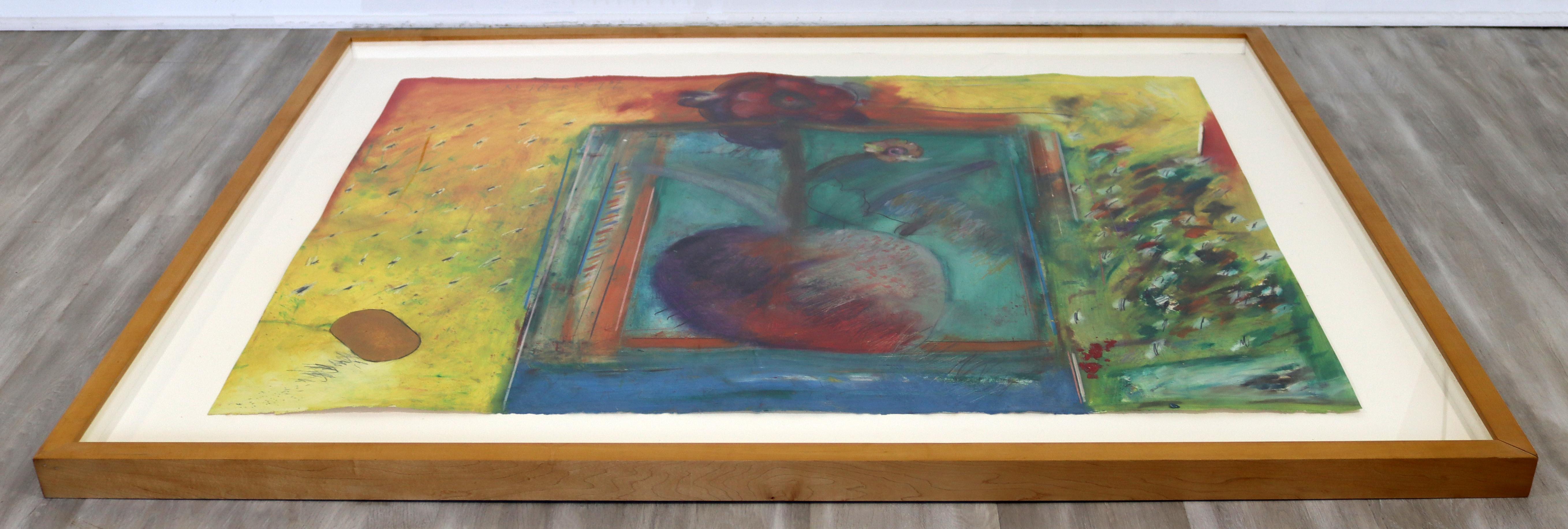 French Norman Laliberte Bright Expressive Modern Abstract Mixed Media Framed