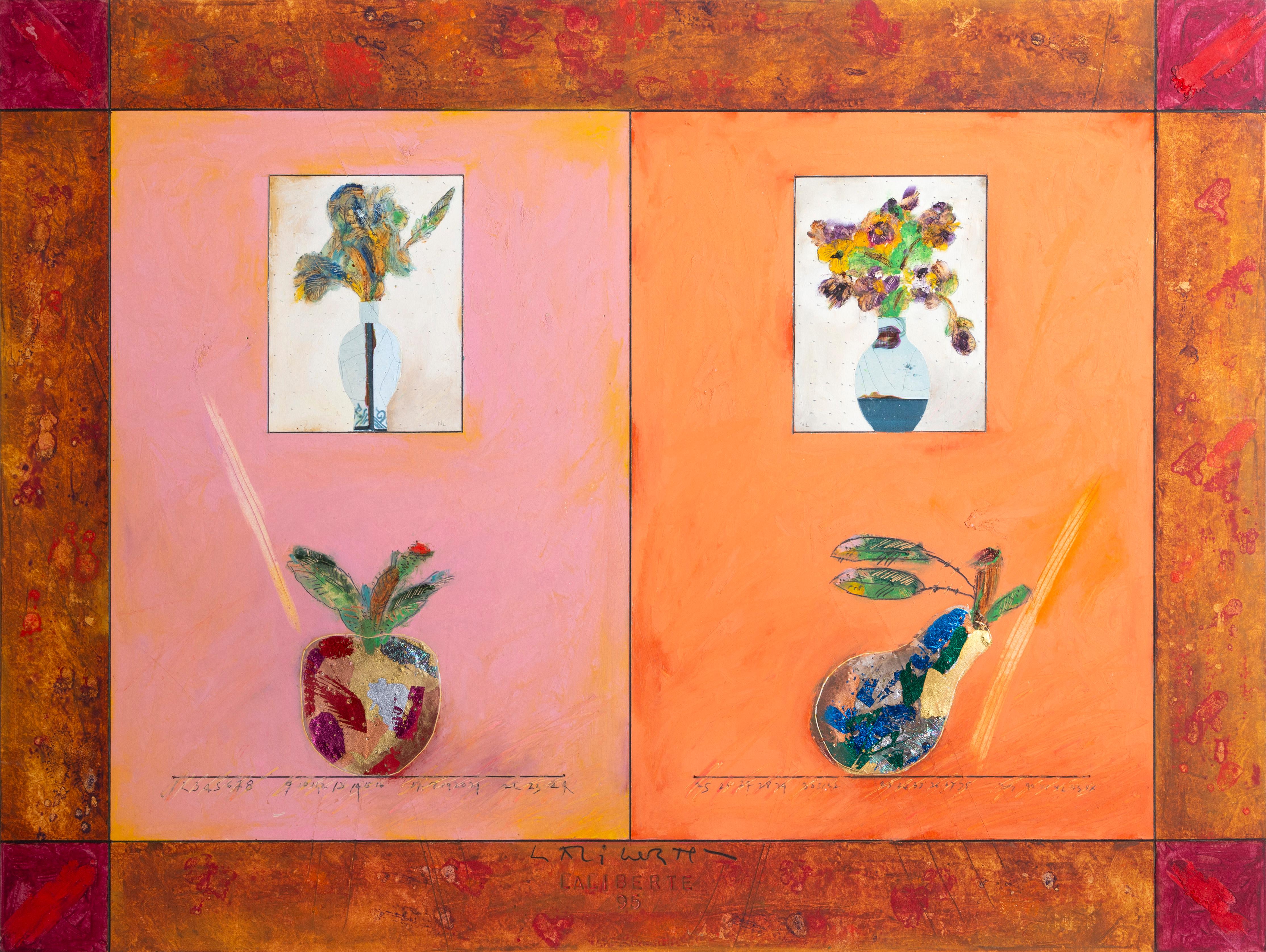 Gold Apple, Silver Pear - Mixed Media Art by Norman Laliberté
