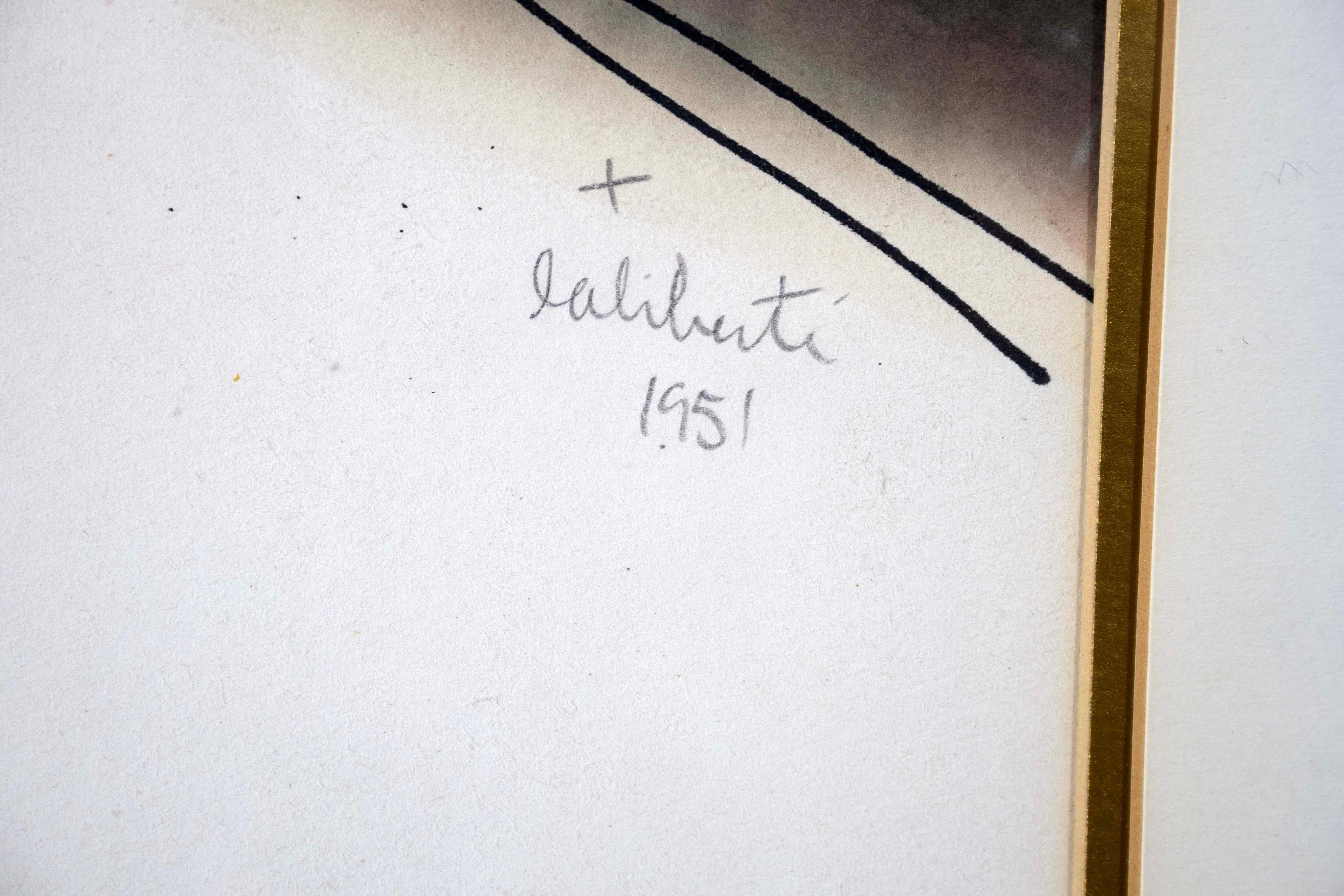 Norman Laliberte Modernistische Maske, signiertes Gemälde in Mischtechnik auf Papier, gerahmt 1951 im Angebot 4