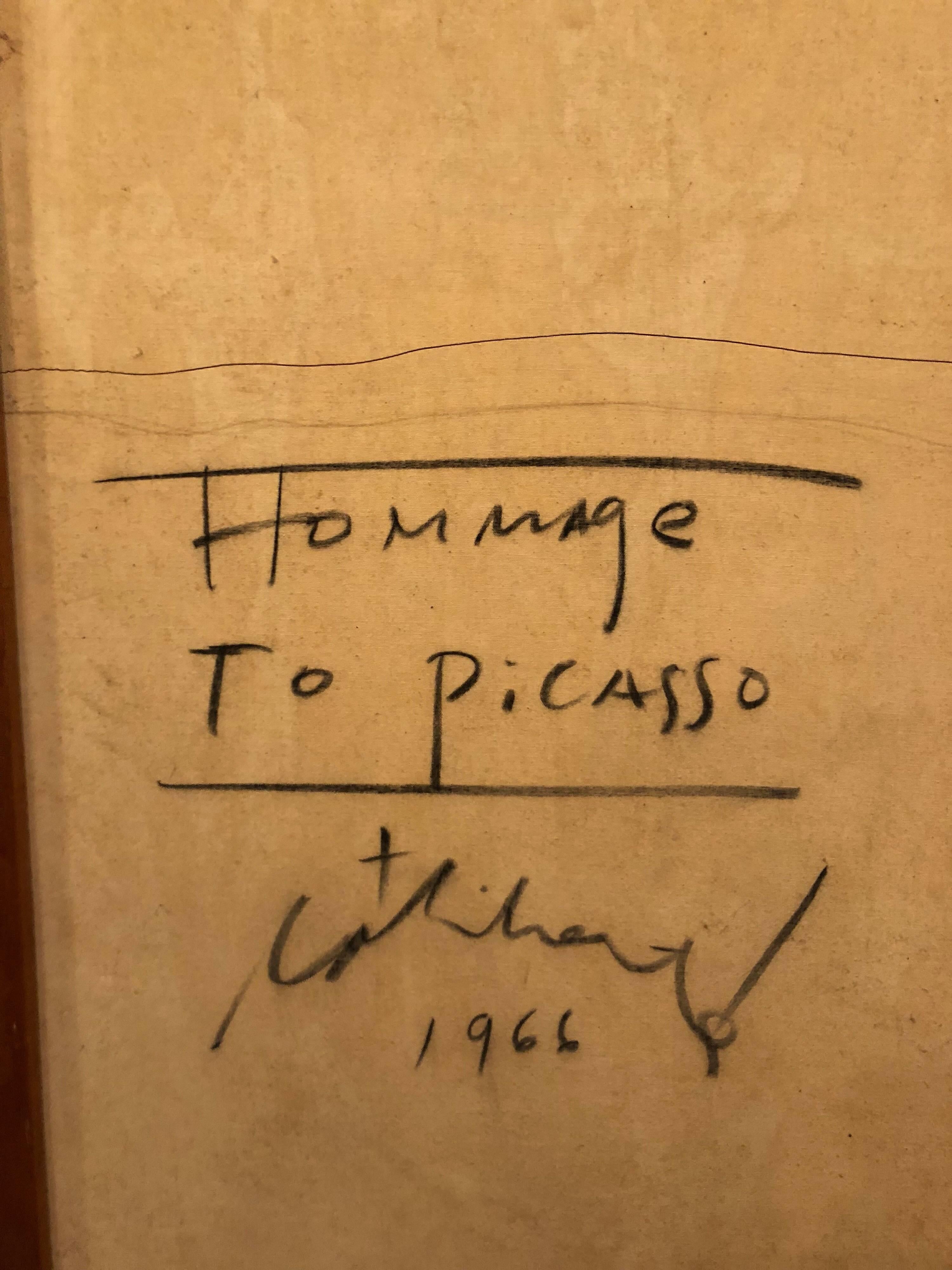 Huile sur toile originale signée « Hommage to Picasso » de Norman Laliberte en vente 3