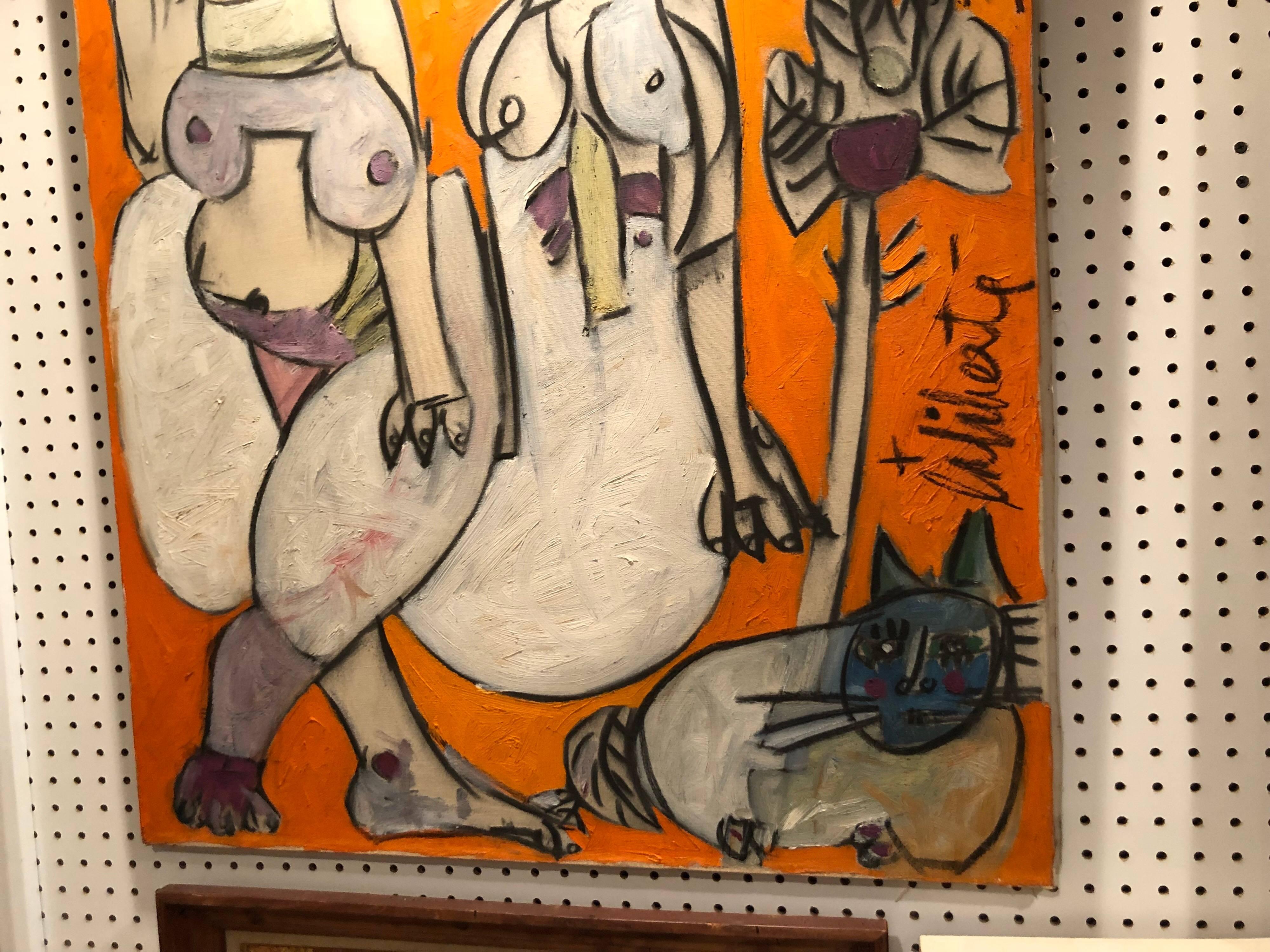 Huile sur toile originale signée « Hommage to Picasso » de Norman Laliberte Excellent état - En vente à Redding, CT