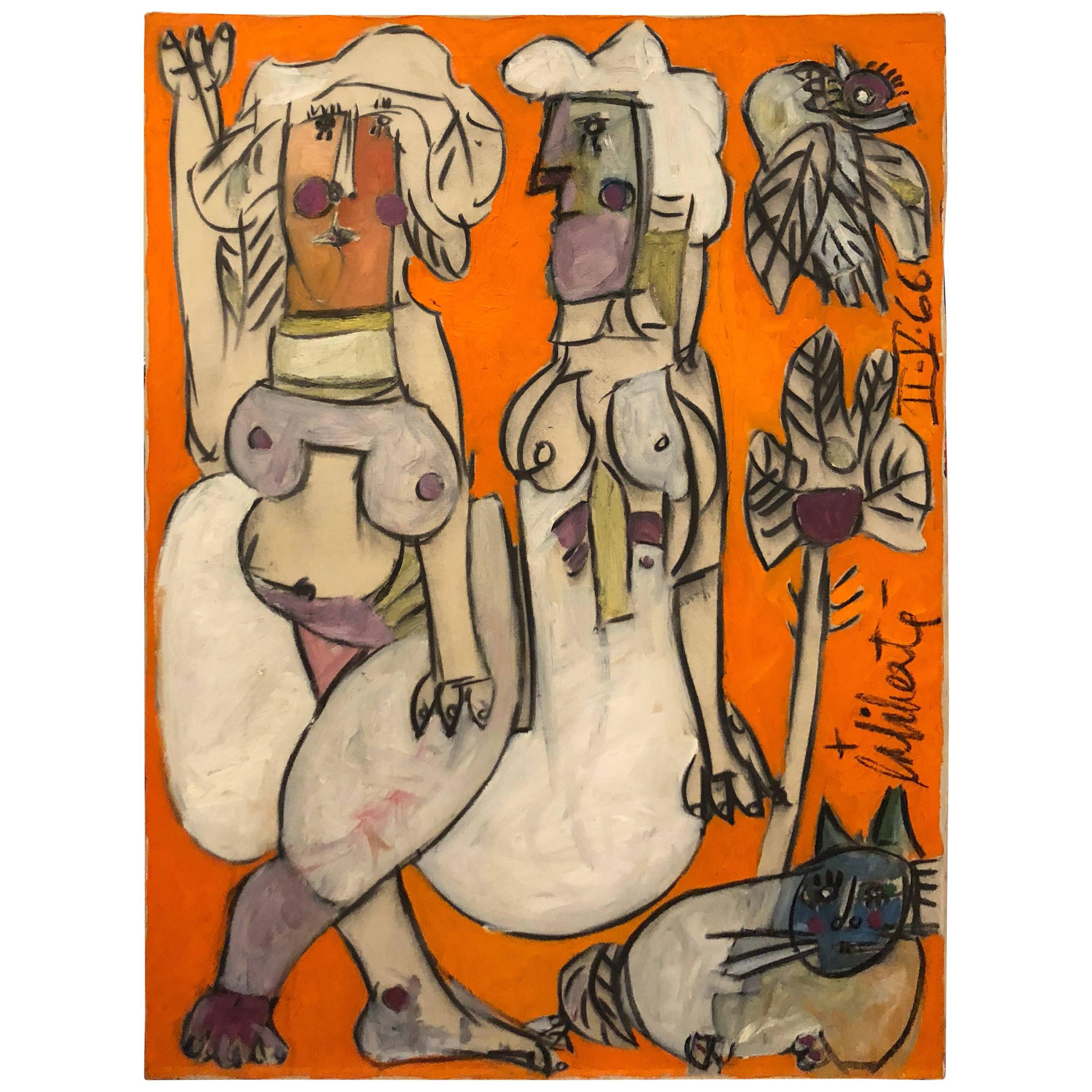 Norman Laliberte's “Hommage to Picasso” Original Signed Oil on Canvas Painting