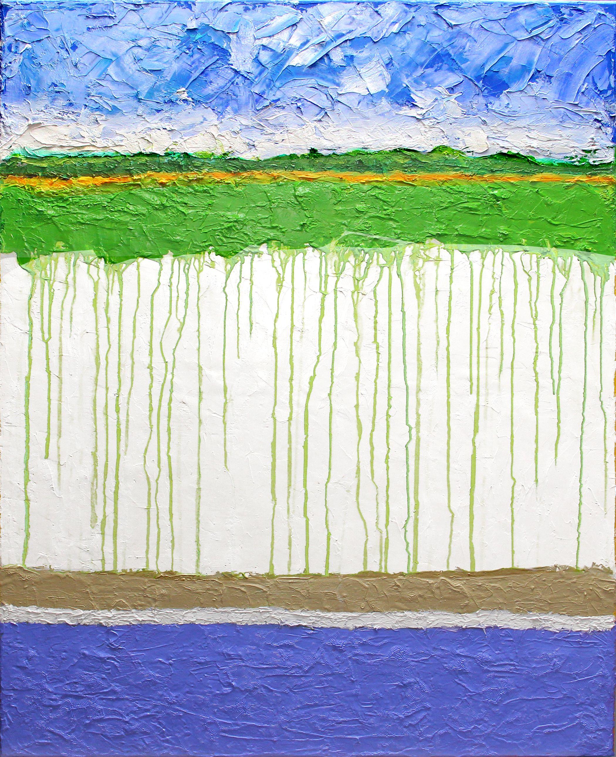 Abstract Painting Norman Lerner - Rivulets verts, peinture sur toile