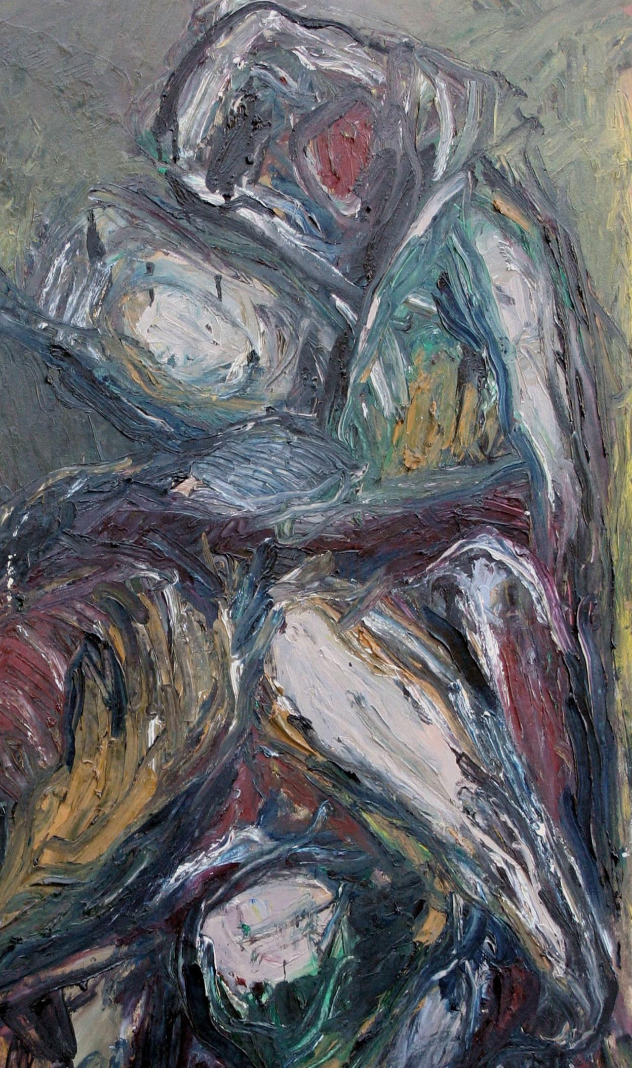 Le audaci pennellate di verde intenso, nero, umbero bruciato, oro e altro ancora danno vita a un emozionante e dinamico astratto di Norman Liebman (americano, 20° secolo). Firmato 