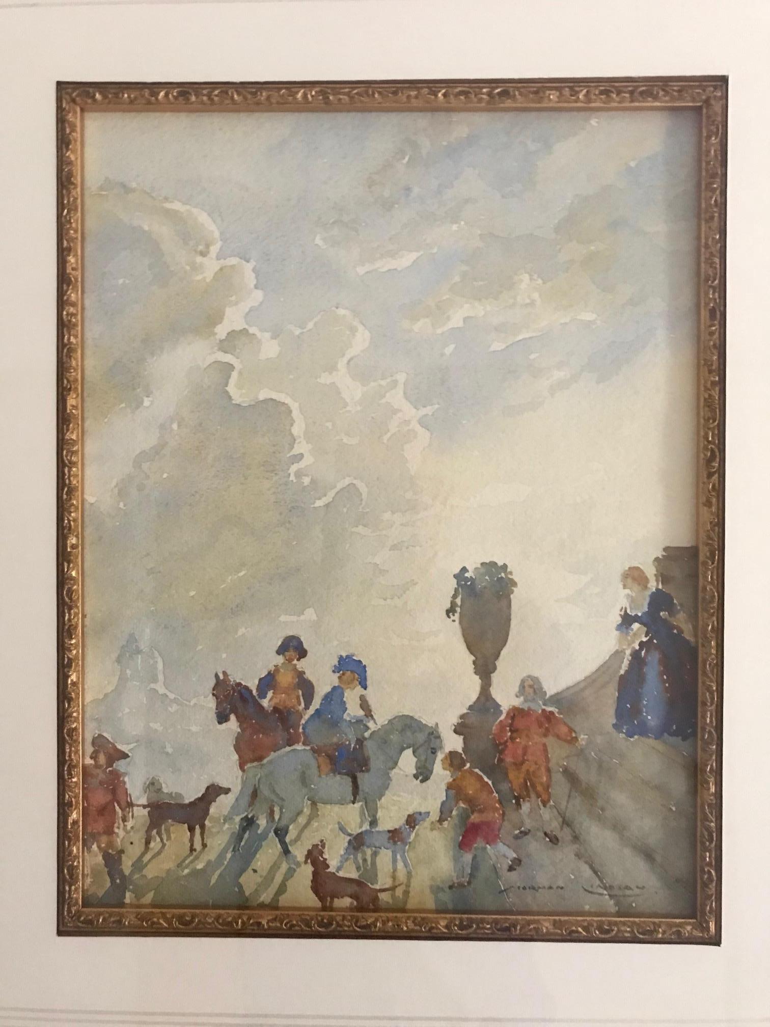 El Castillo, cuadro en acuarela firmado por Norman Lindsey - Painting Impresionista de Norman Lindsay