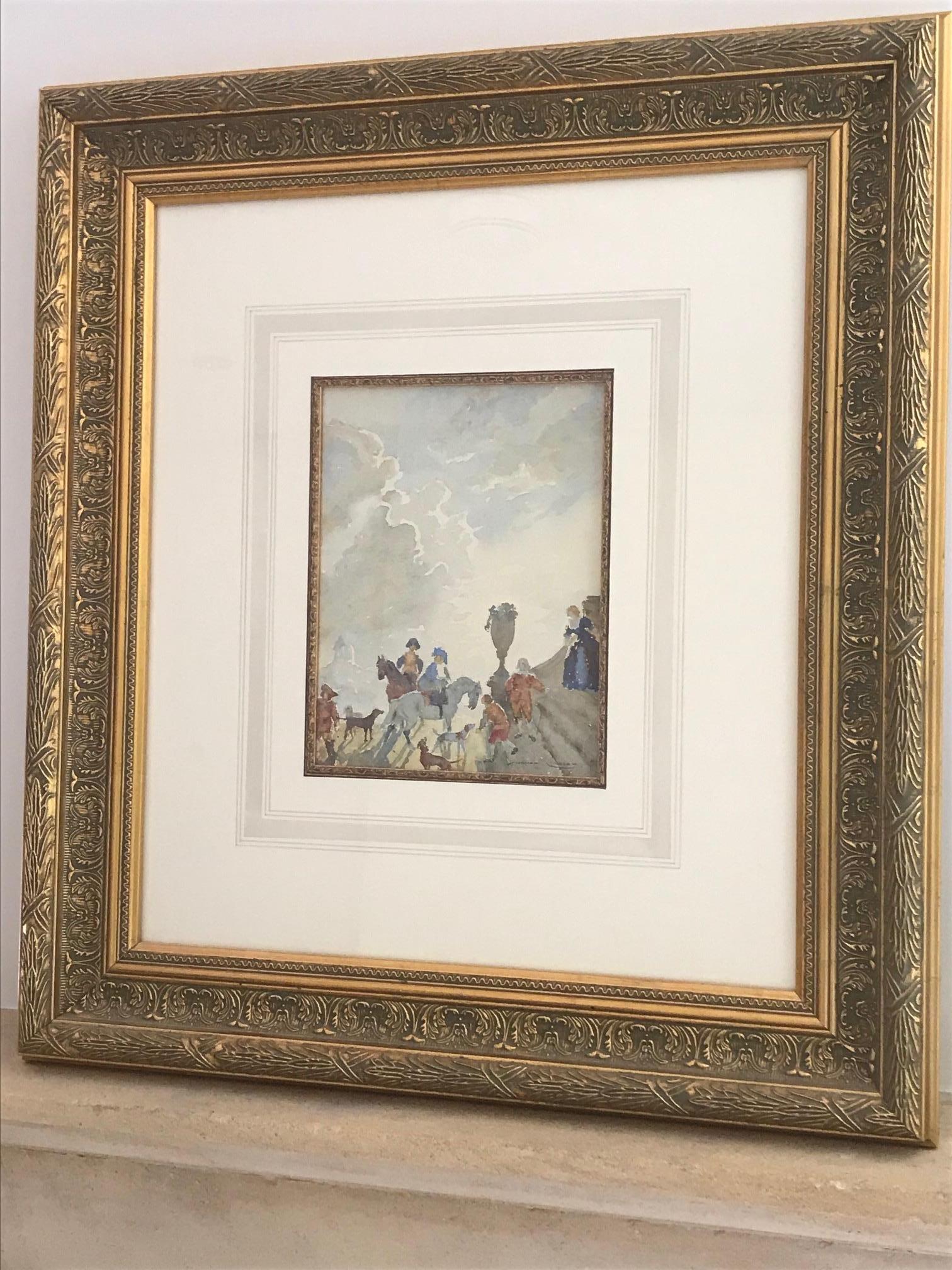 The Castle, Signed Watercolour painting by Norman Lindsey - Gray Figurative Painting by Norman Lindsay