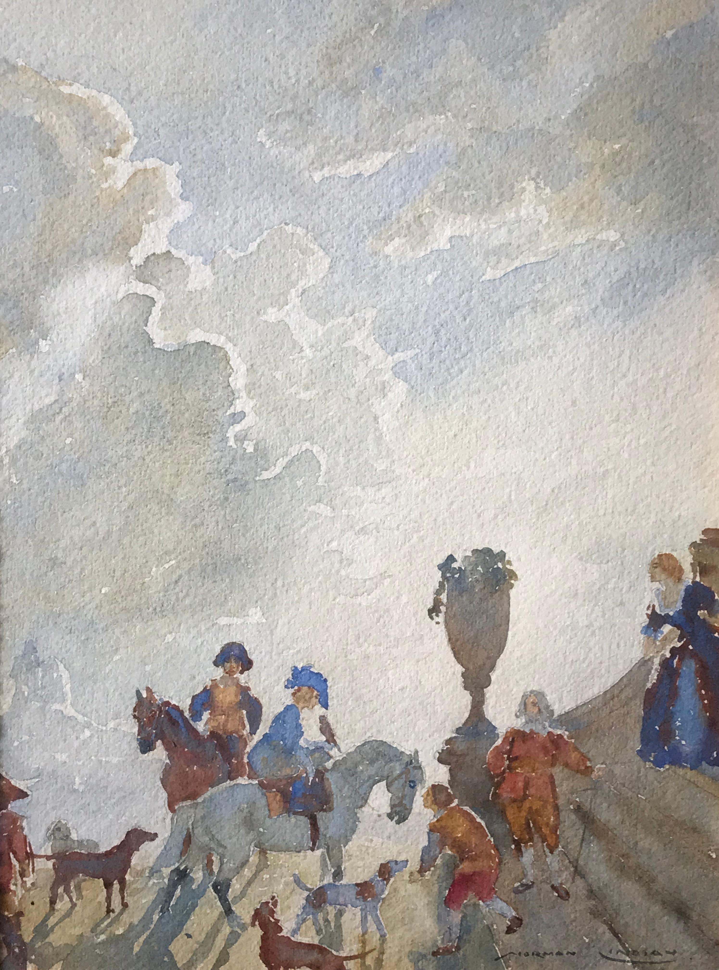 Norman Lindsay Figurative Painting - The Castle, Signed Watercolour painting by Norman Lindsey