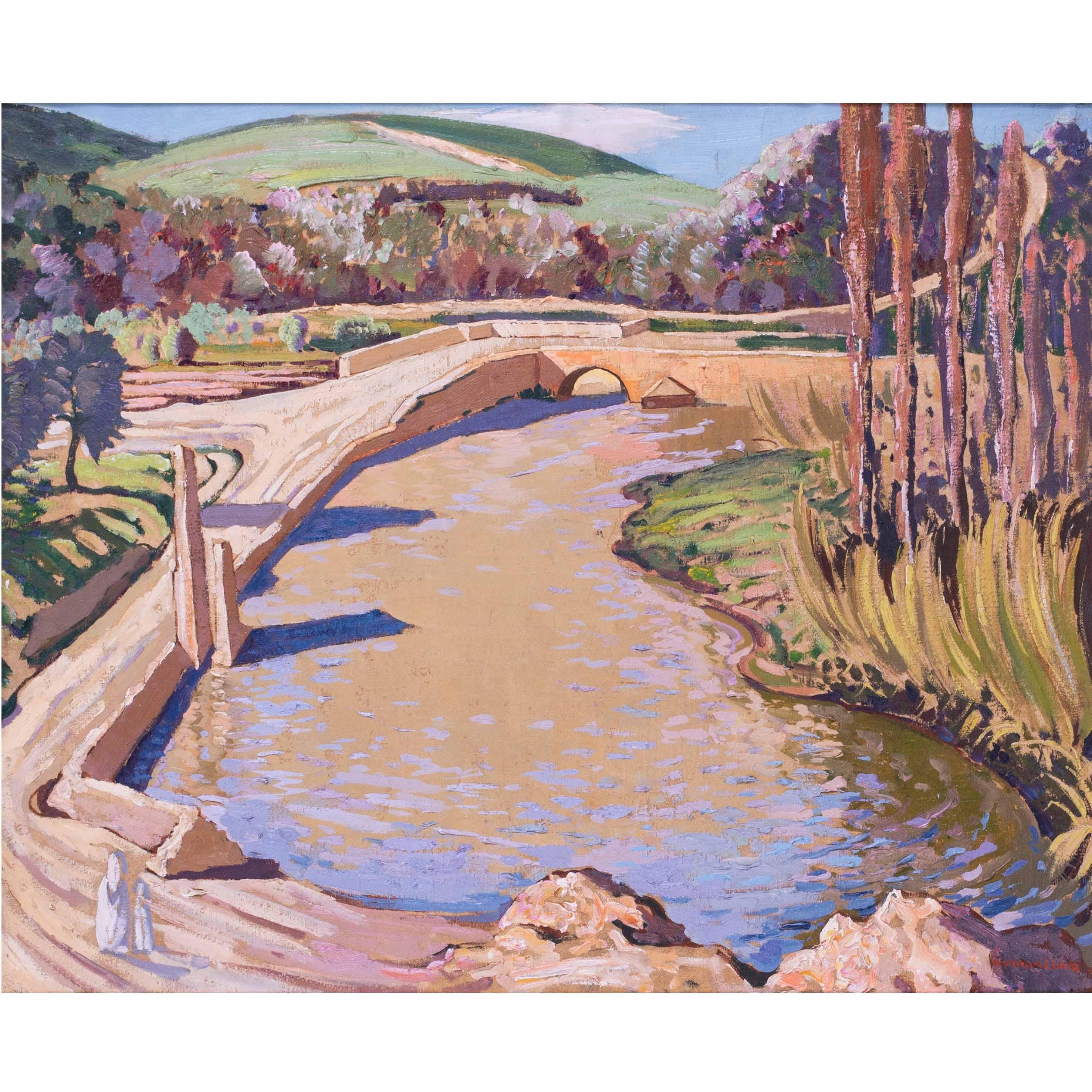 Peinture à l'huile australienne du 20e siècle représentant des personnages sur une piste de rivière, Norman Lloyd en vente 1