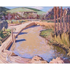 Australisches Ölgemälde des 20. Jahrhunderts mit Figuren auf Flussufer, Norman Lloyd