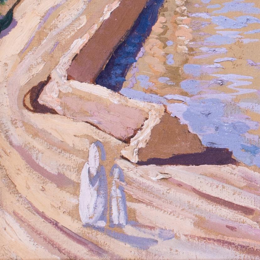 Peinture à l'huile australienne du 20e siècle représentant des personnages sur une piste de rivière, Norman Lloyd en vente 2
