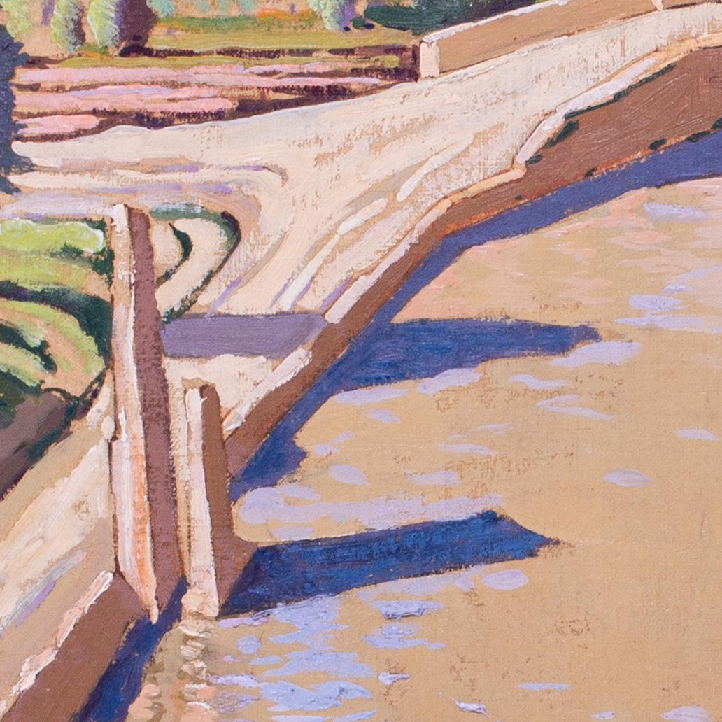 Peinture à l'huile australienne du 20e siècle représentant des personnages sur une piste de rivière, Norman Lloyd en vente 3