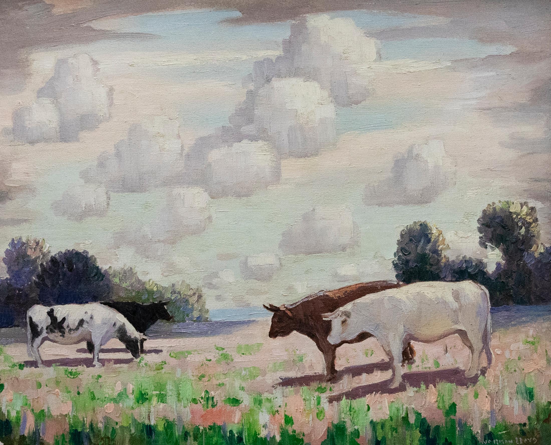 Norman Lloyd (1894-1983) - Framed 20th Century Oil, Cows in a Pasture For Sale 1