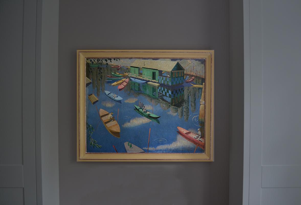 Estate sulla Senna, olio Art Deco della metà del XX secolo - Painting di Norman Lloyd