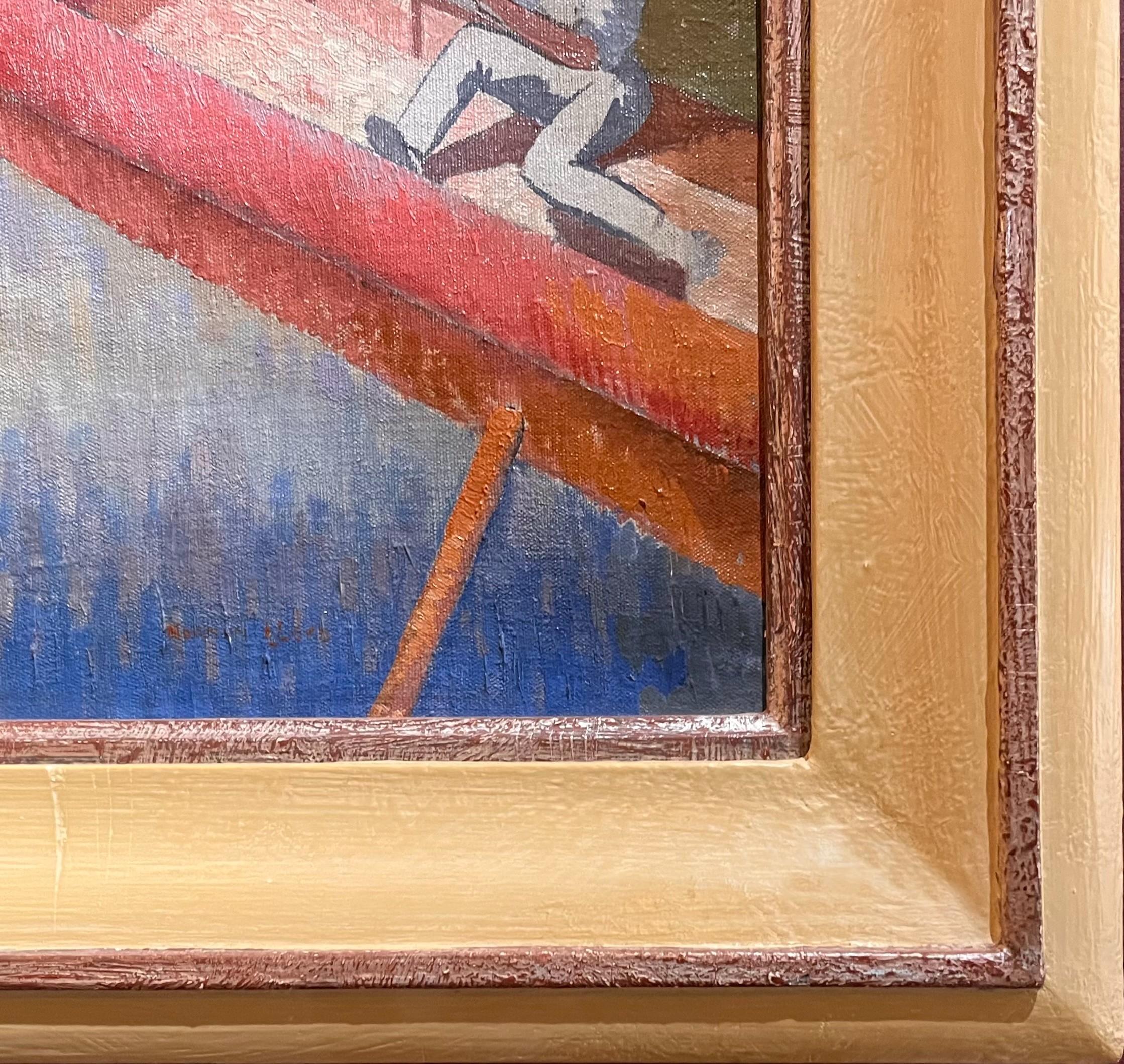 Sommer auf der Seine, Art déco-Ölgemälde, Mitte des 20. Jahrhunderts im Angebot 5