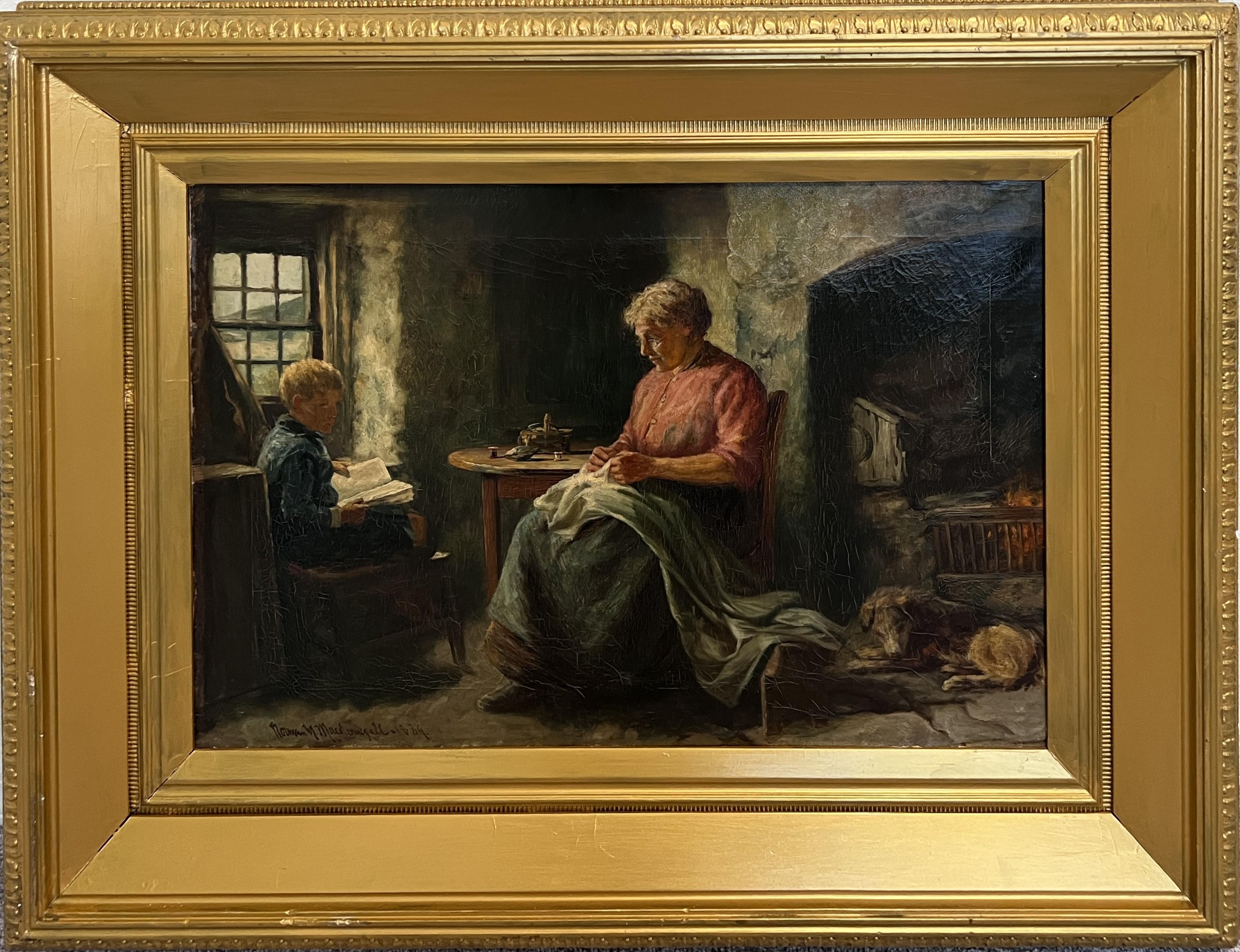 1889 Artistique écossais A.I.C. (1852-1939) Peinture ancienne de Genre O/c