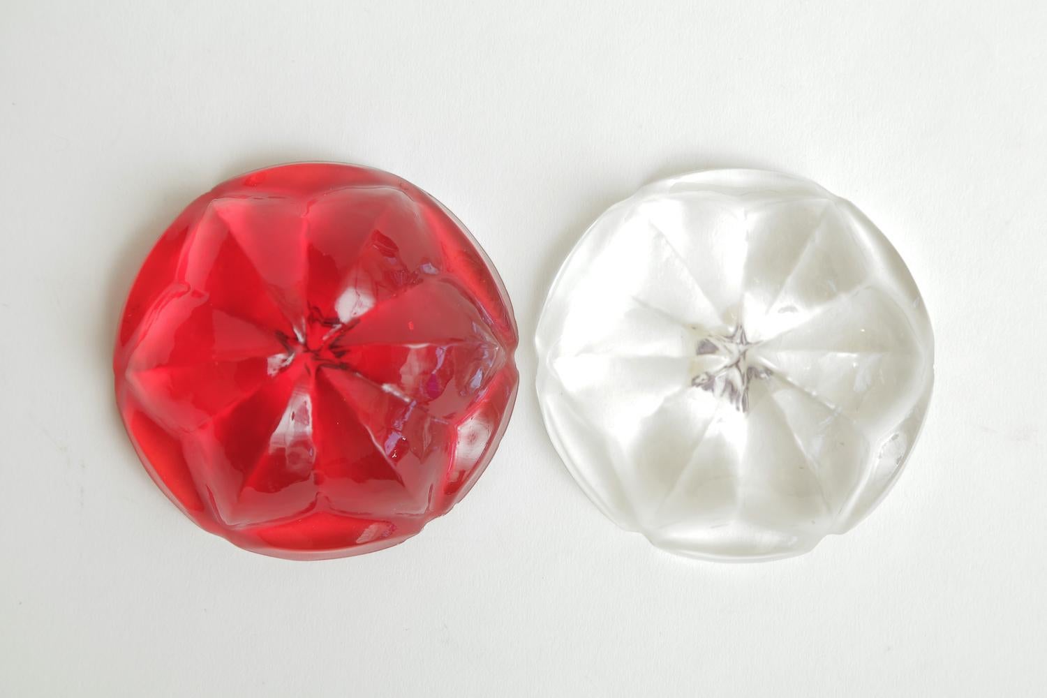 American Pair of Norman Mercer Red and Clear Lucite Flower Paperweights Desk Accessory For Sale