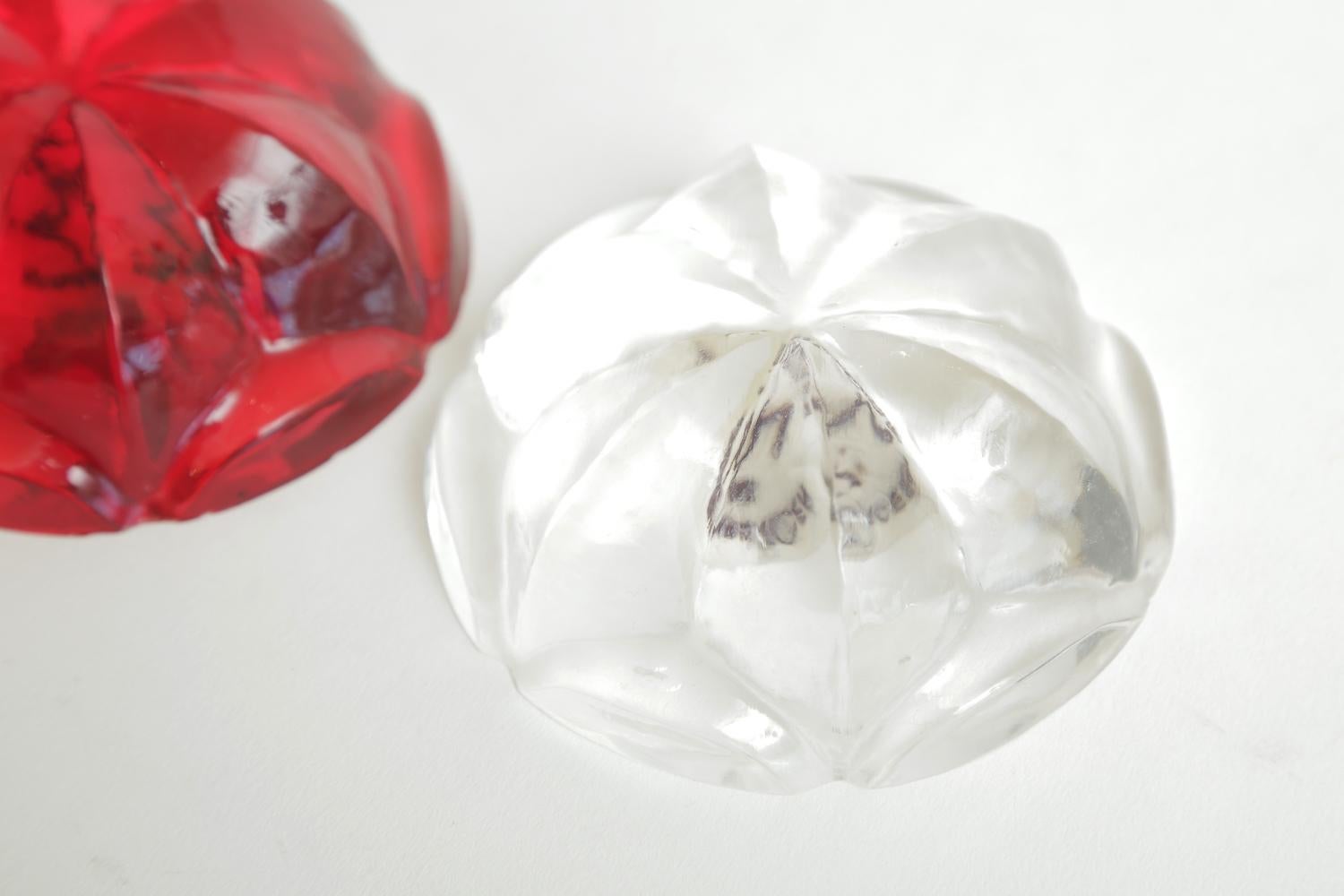 Pair of Norman Mercer Red and Clear Lucite Flower Paperweights Desk Accessory In Good Condition For Sale In North Miami, FL