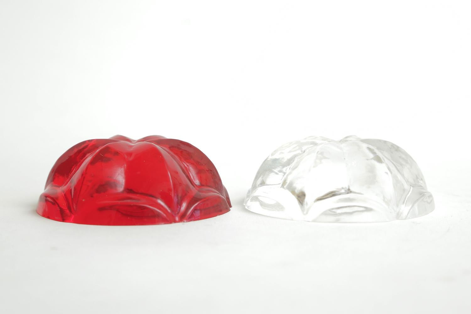 Pair of Norman Mercer Red and Clear Lucite Flower Paperweights Desk Accessory For Sale 2