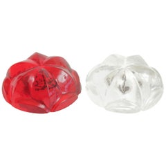 Pair of Norman Mercer Red and Clear Lucite Flower Paperweights Desk Accessory