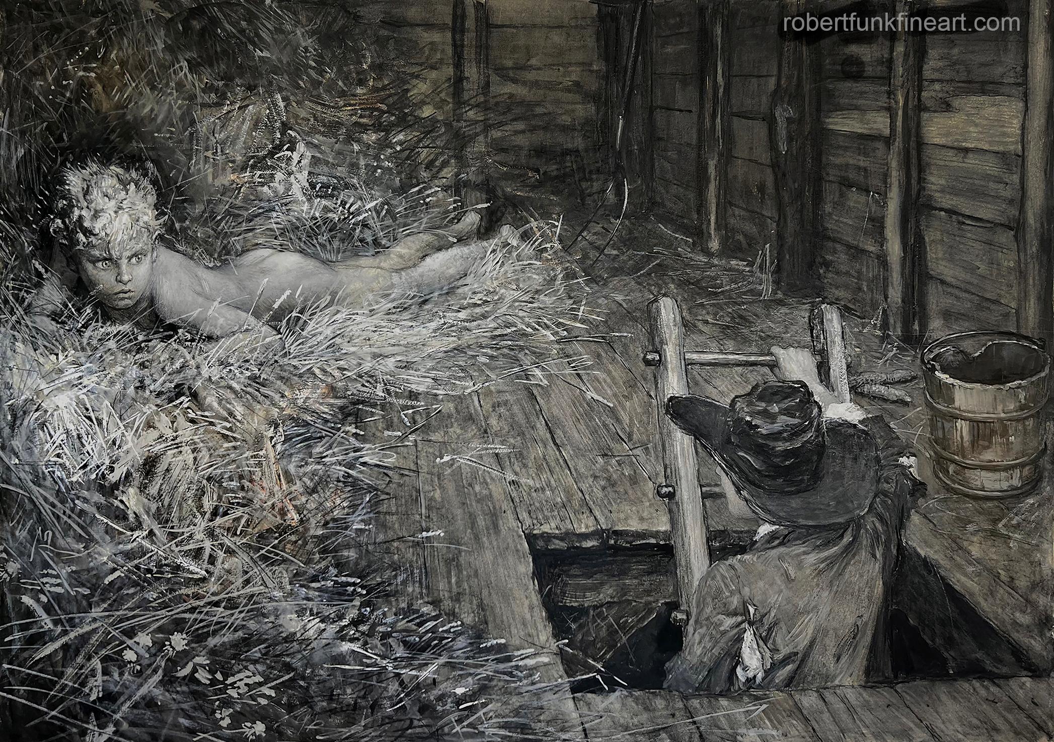 Norman Price Figurative Painting – „Nackter Junge in einer Scheune“, akademische Gouache auf Karton, um 1910–1919