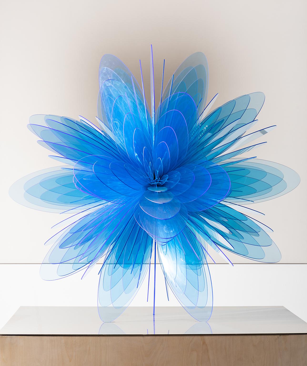 "Bloom No. 1" from the Bloom Series, Abstract, Organic Sculpture in Blue Acrylic