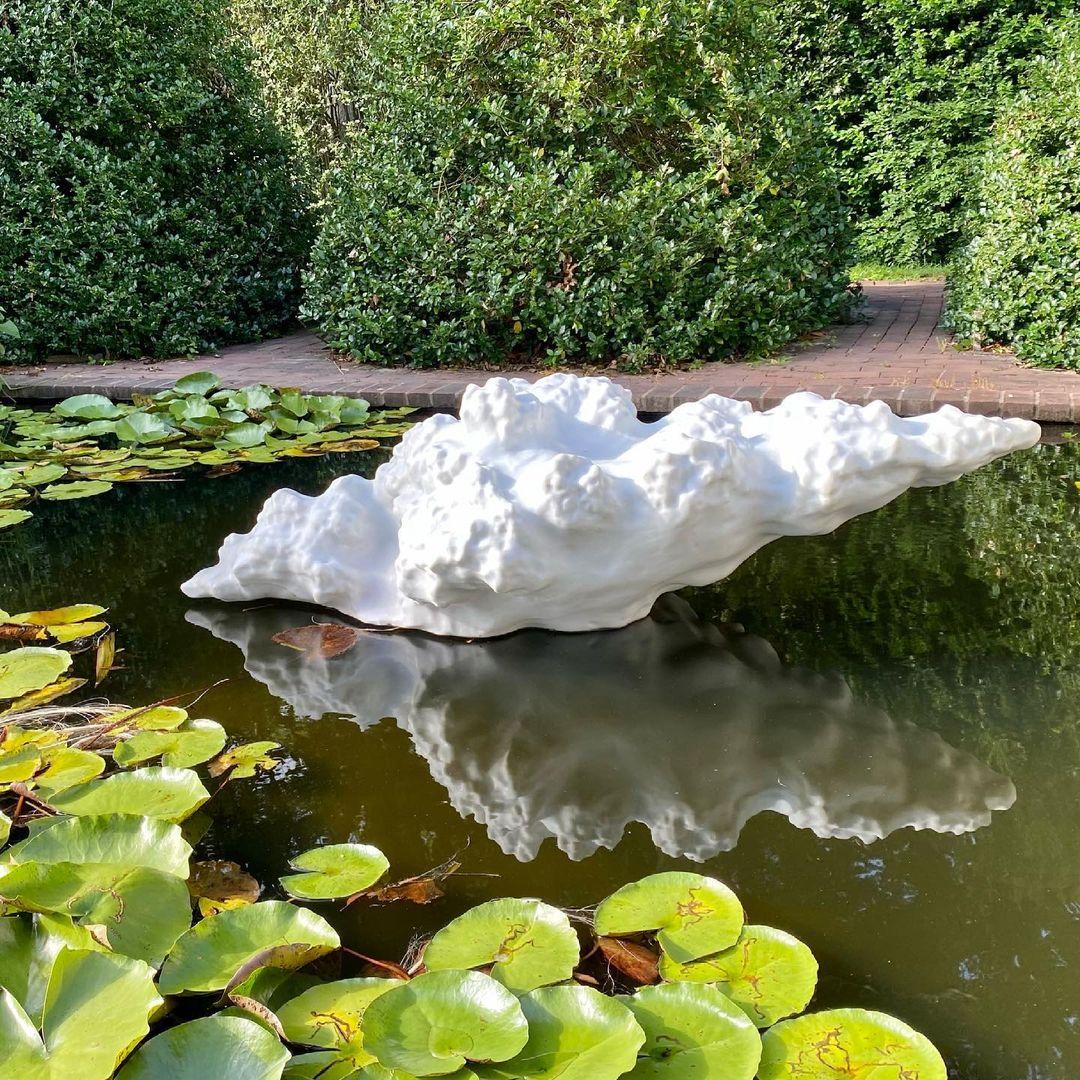 Norman Mooney Abstract Sculpture - "Cumulus Stone No. 1" Large Abstract Carved Marble Sculpture, Mirror Base