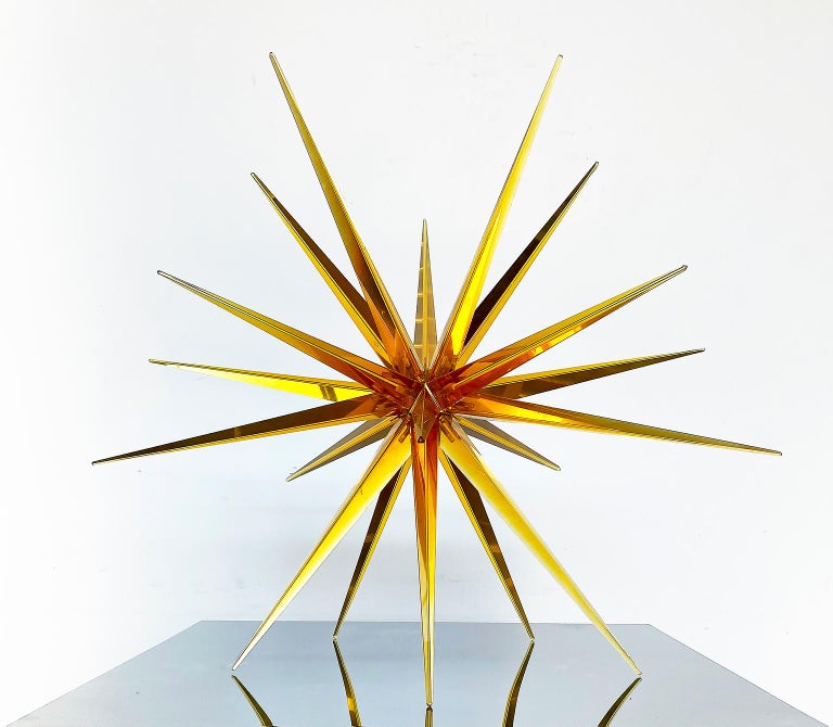 Norman Mooney Abstract Sculpture - "Glass Windseed" Cast Glass Tabletop Sculpture, Orange, Abstract