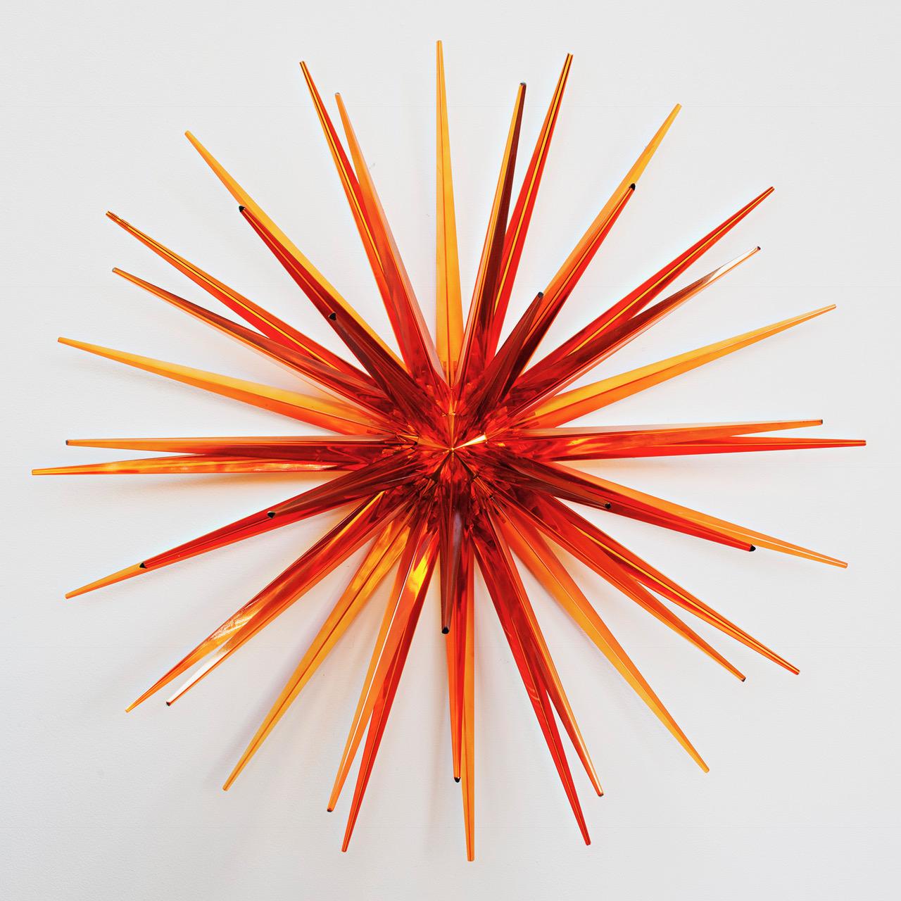 Norman Mooney Abstract Sculpture - "Orange Star" Cast Glass Wall Relief Sculpture, Orange, Abstract