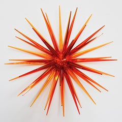 "Orange Star" Cast Glass Wall Relief Sculpture, Orange, Abstract