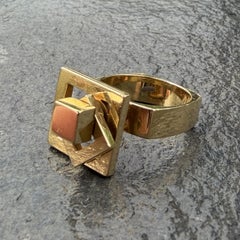 Norman N Teufel 1972 Vintage Spinner Ring 18k Yellow Gold Squares sz 6.5 11.1g